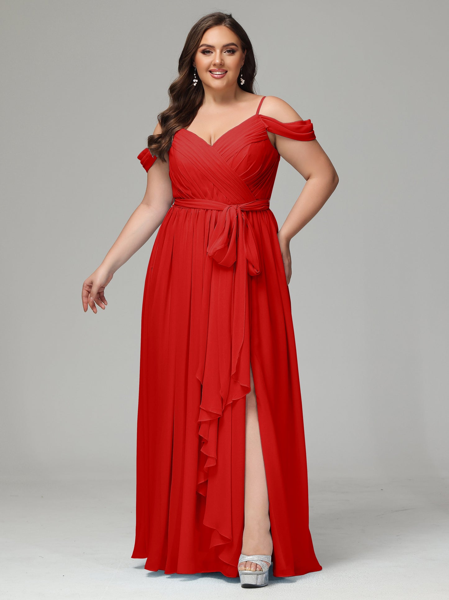 Off The Shoulder Plus Size Chiffon Long Bridesmaid Dresses