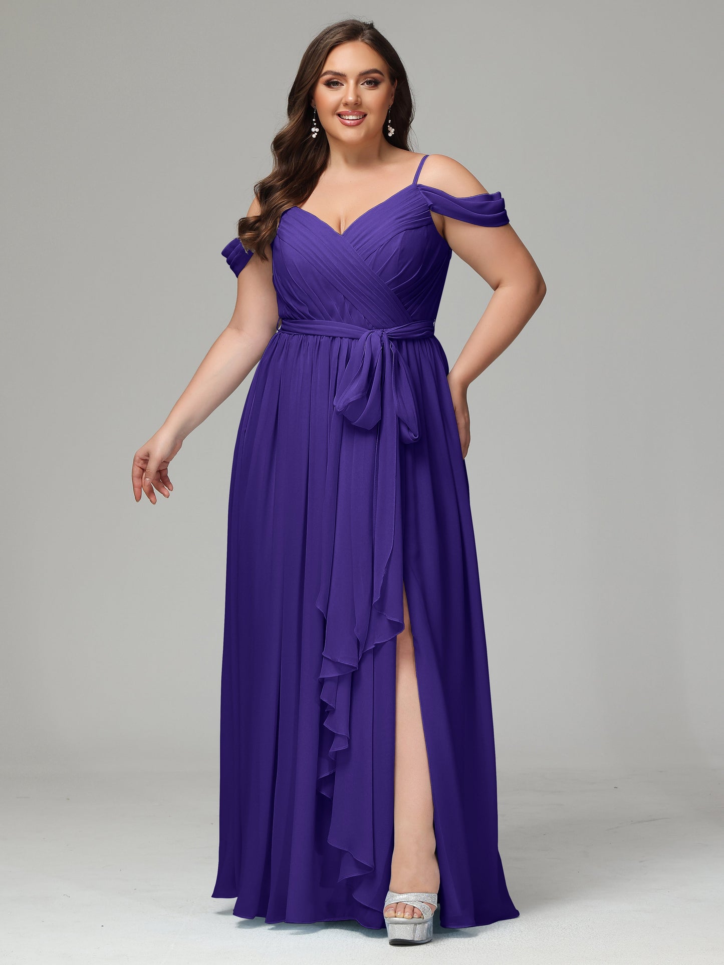 Off The Shoulder Plus Size Chiffon Long Bridesmaid Dresses