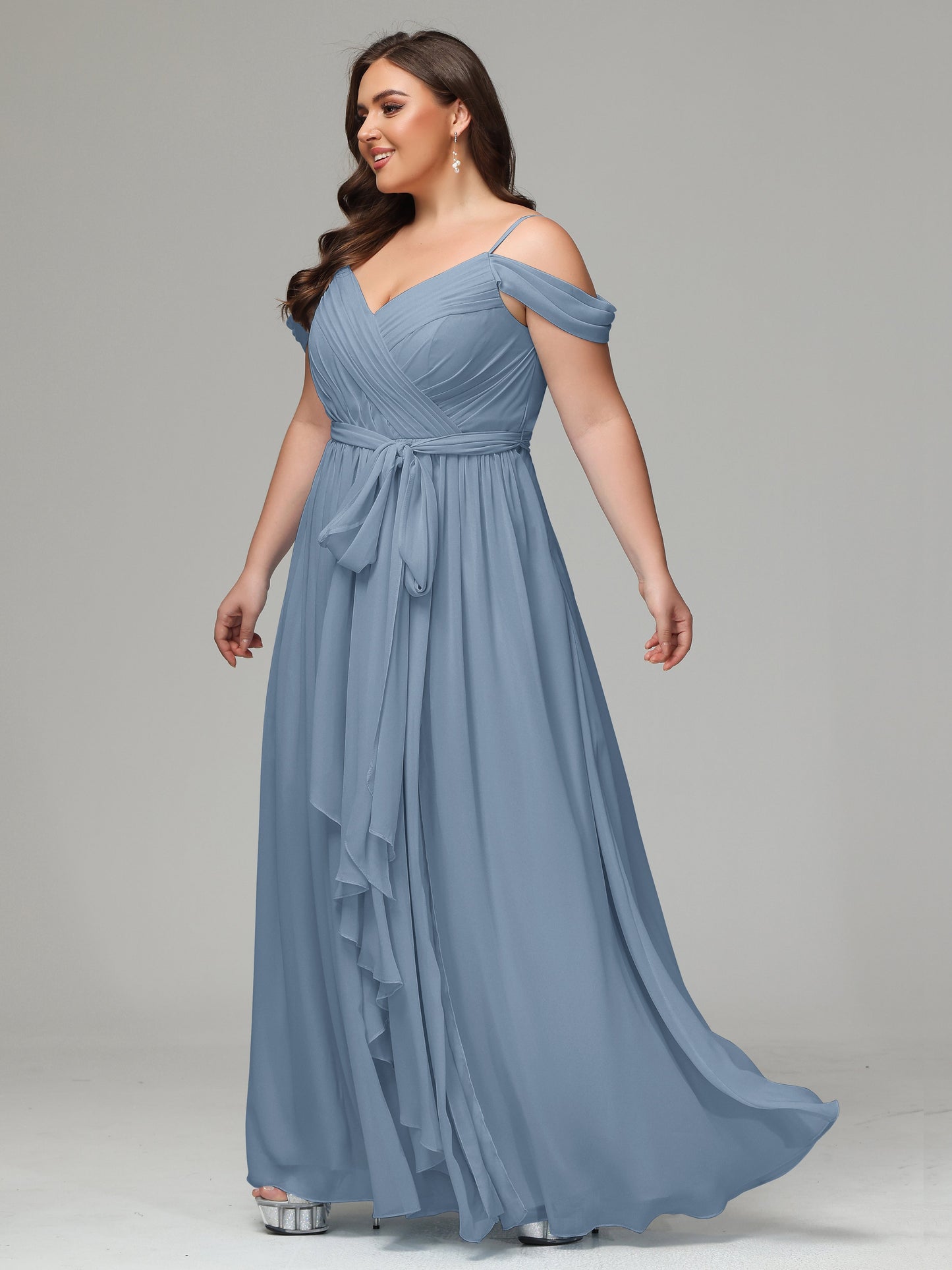 Off The Shoulder Plus Size Chiffon Long Bridesmaid Dresses