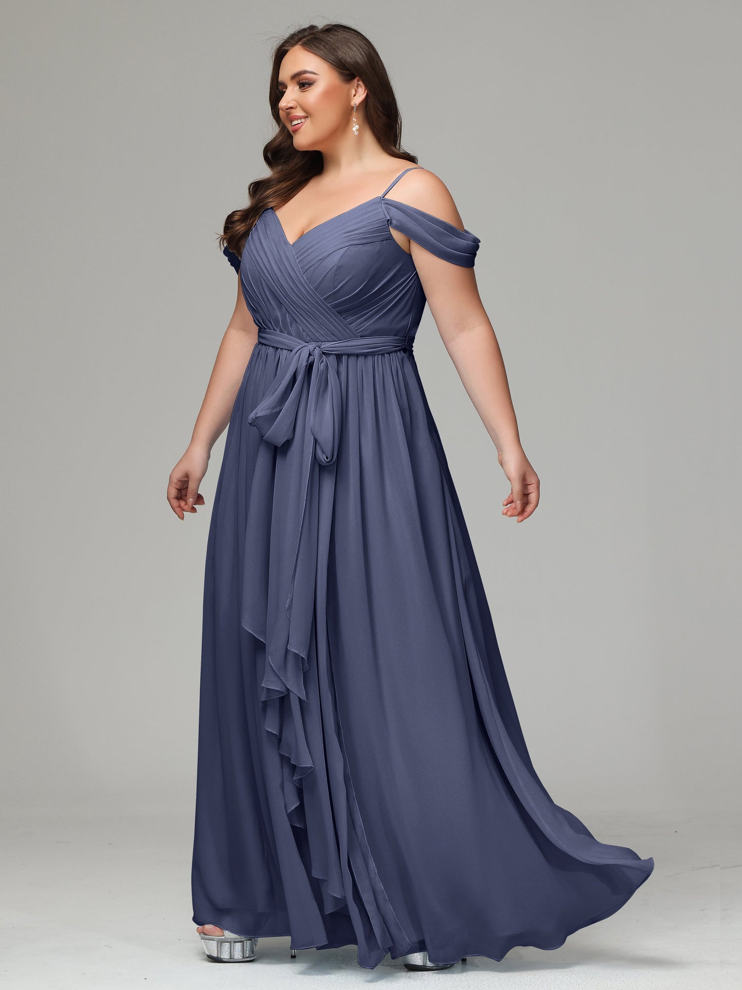 Off The Shoulder Plus Size Chiffon Long Bridesmaid Dresses