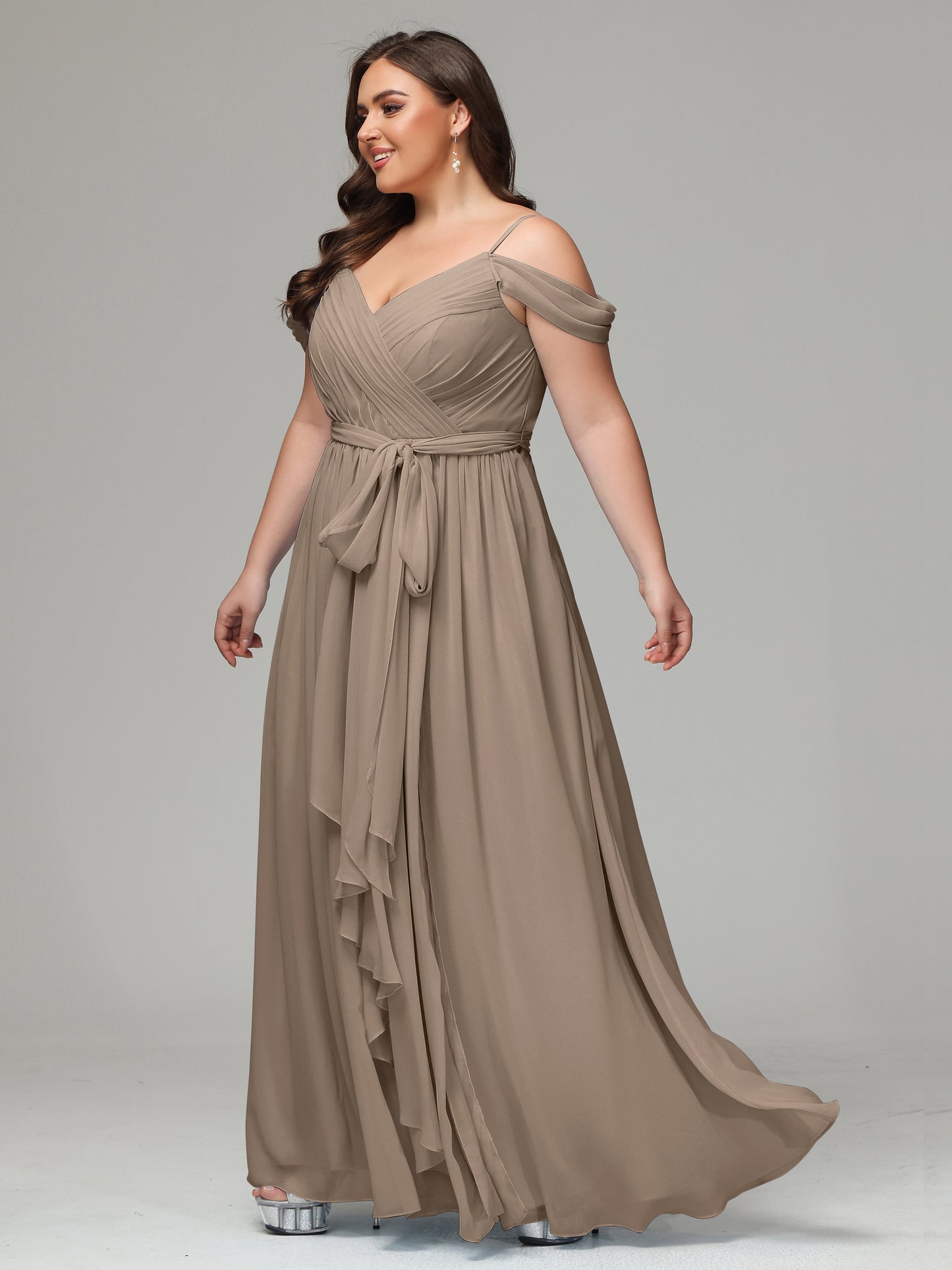 Off The Shoulder Plus Size Chiffon Long Bridesmaid Dresses