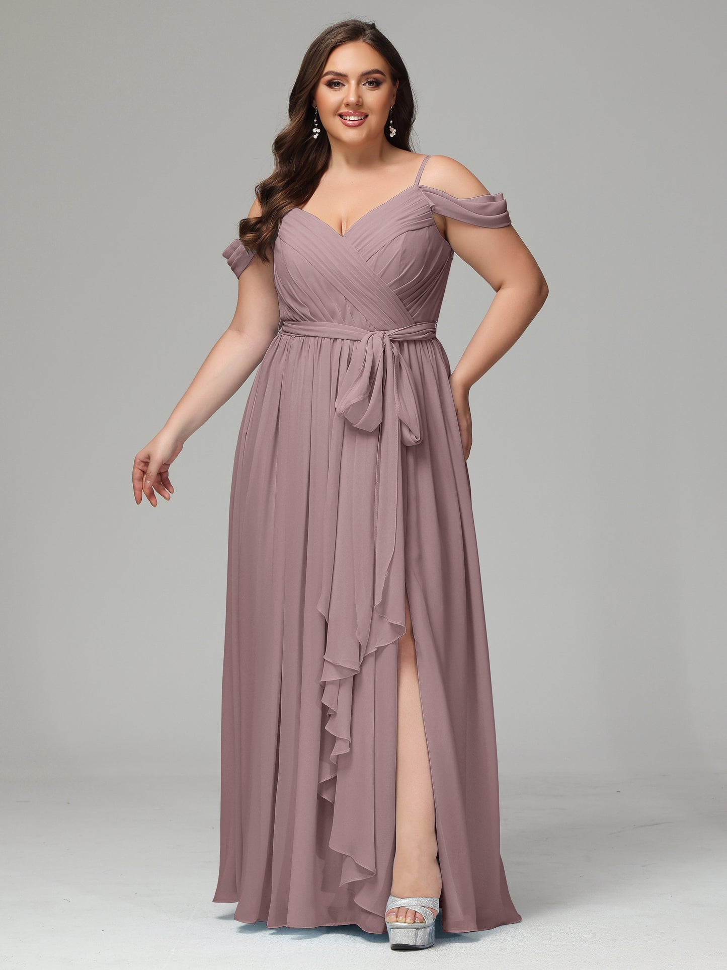 Off The Shoulder Plus Size Chiffon Long Bridesmaid Dresses