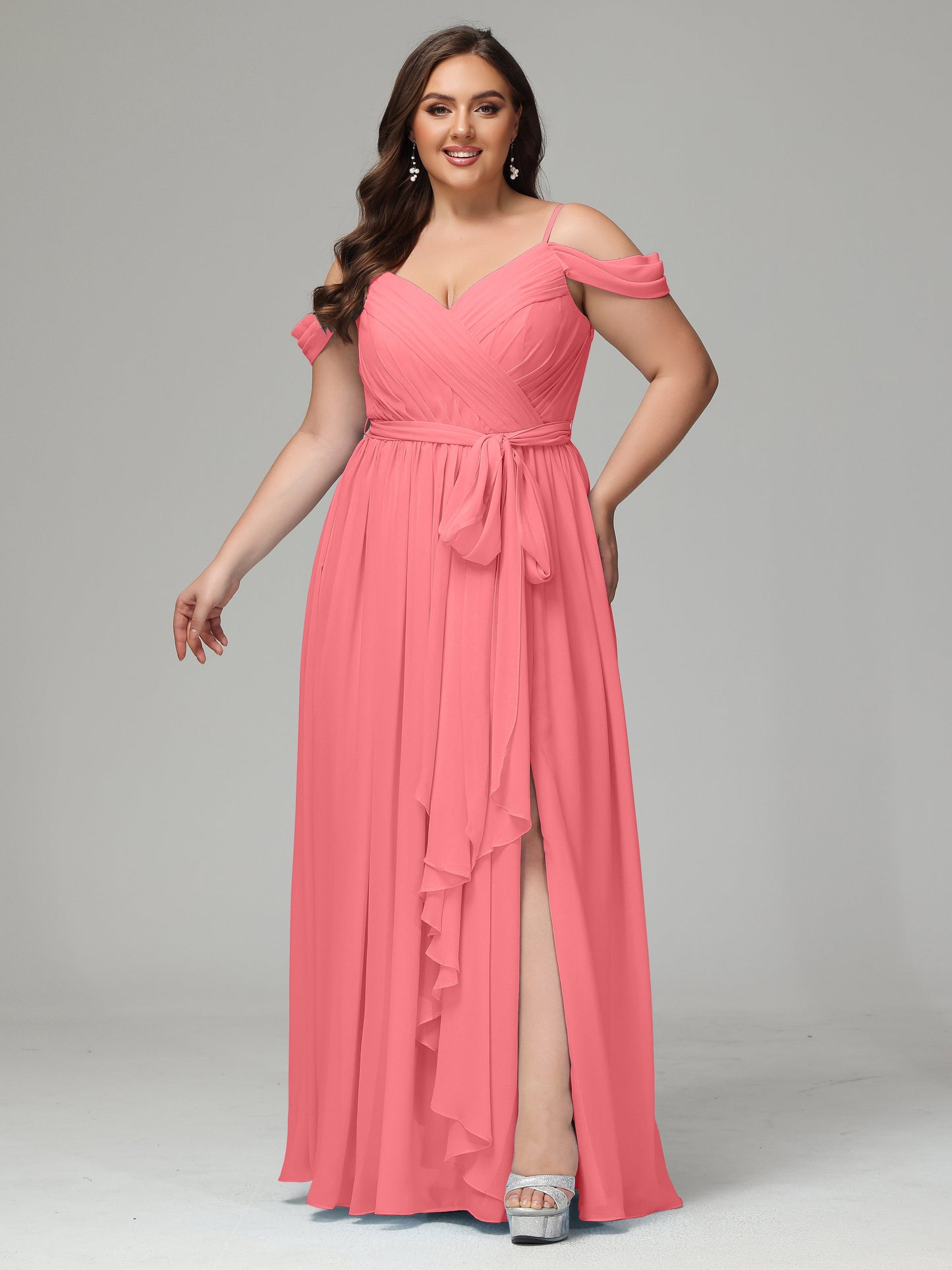 Off The Shoulder Plus Size Chiffon Long Bridesmaid Dresses