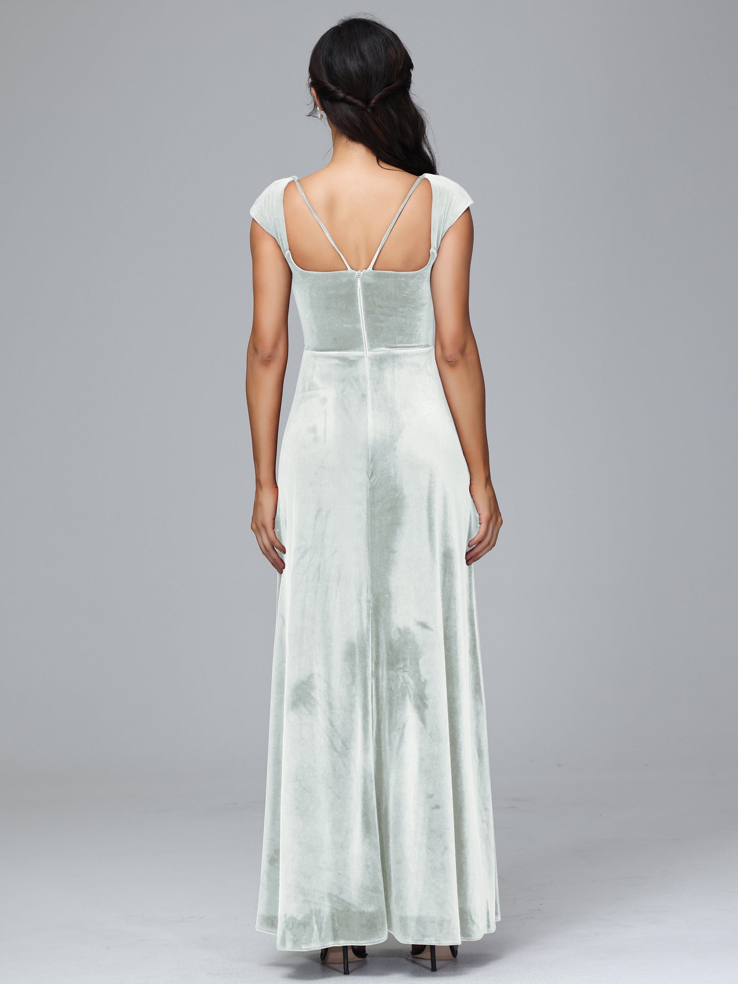 Cap Sleeves Velvet Bridesmaid Dress With Slit