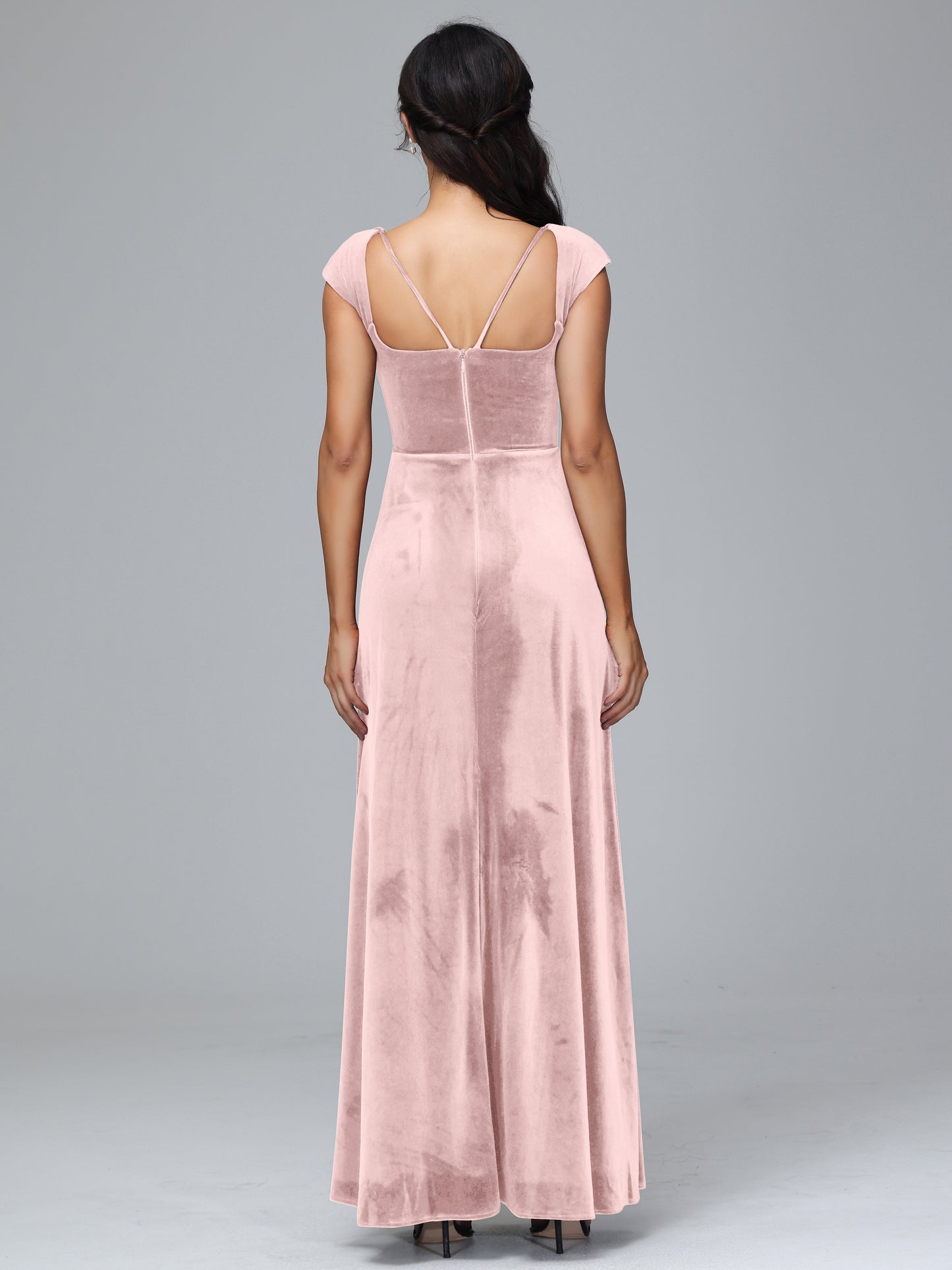 Cap Sleeves Velvet Bridesmaid Dress With Slit