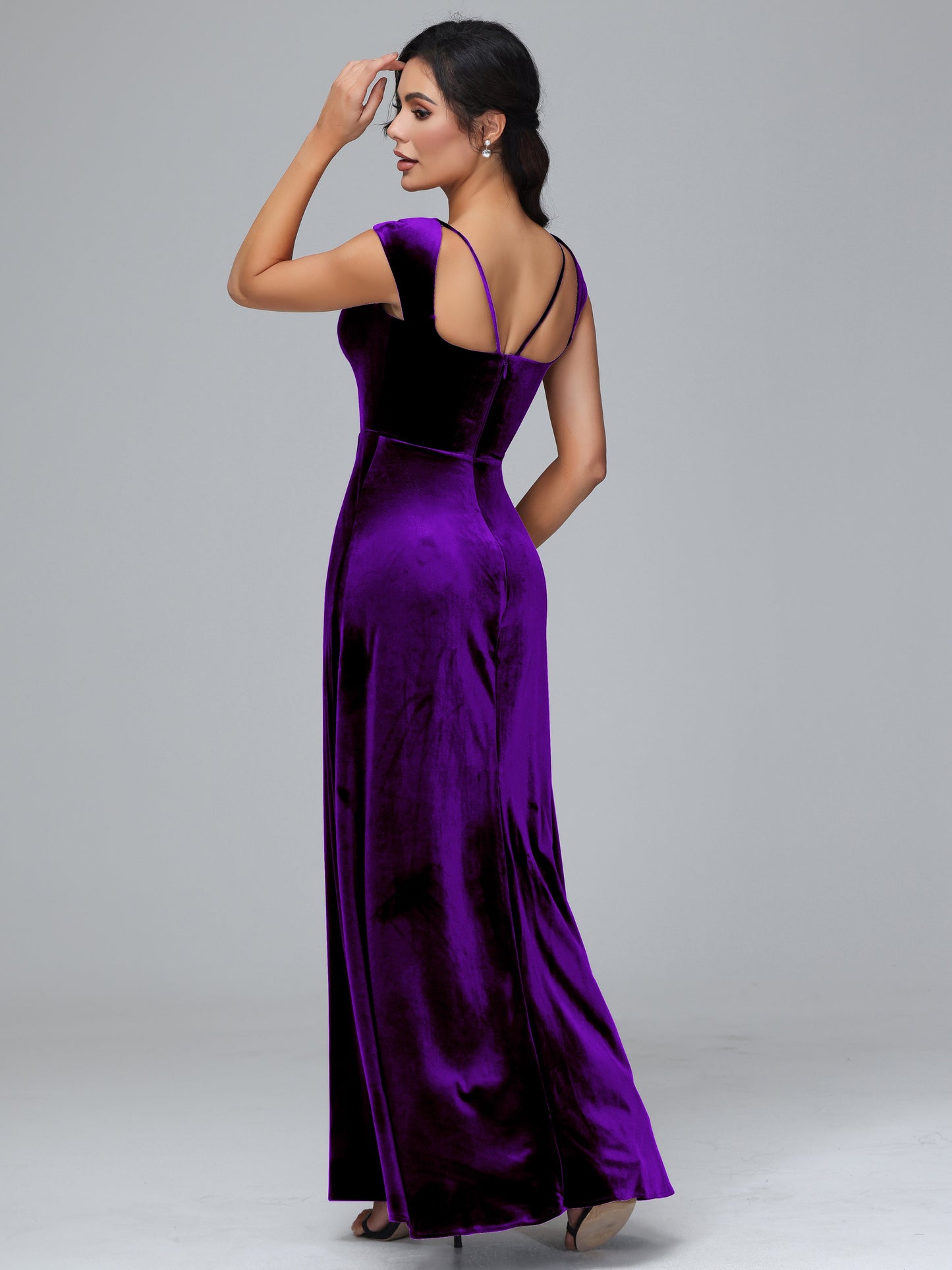 Cap Sleeves Velvet Bridesmaid Dress With Slit