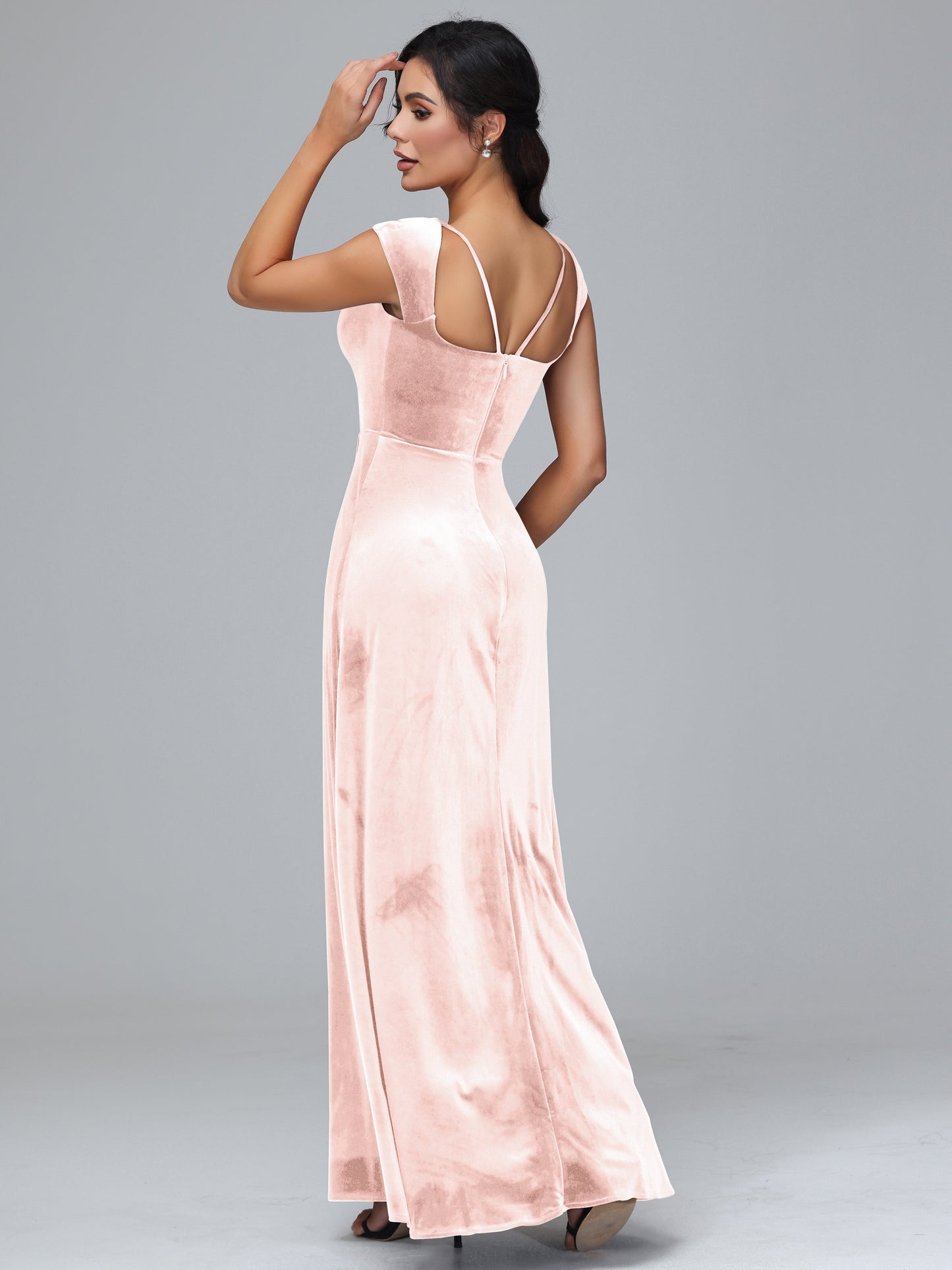 Cap Sleeves Velvet Bridesmaid Dress With Slit