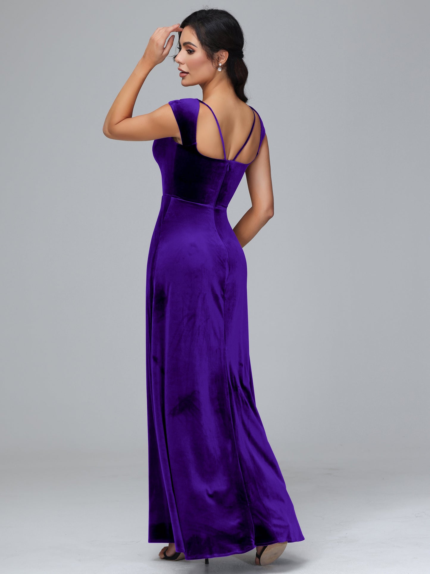 Cap Sleeves Velvet Bridesmaid Dress With Slit