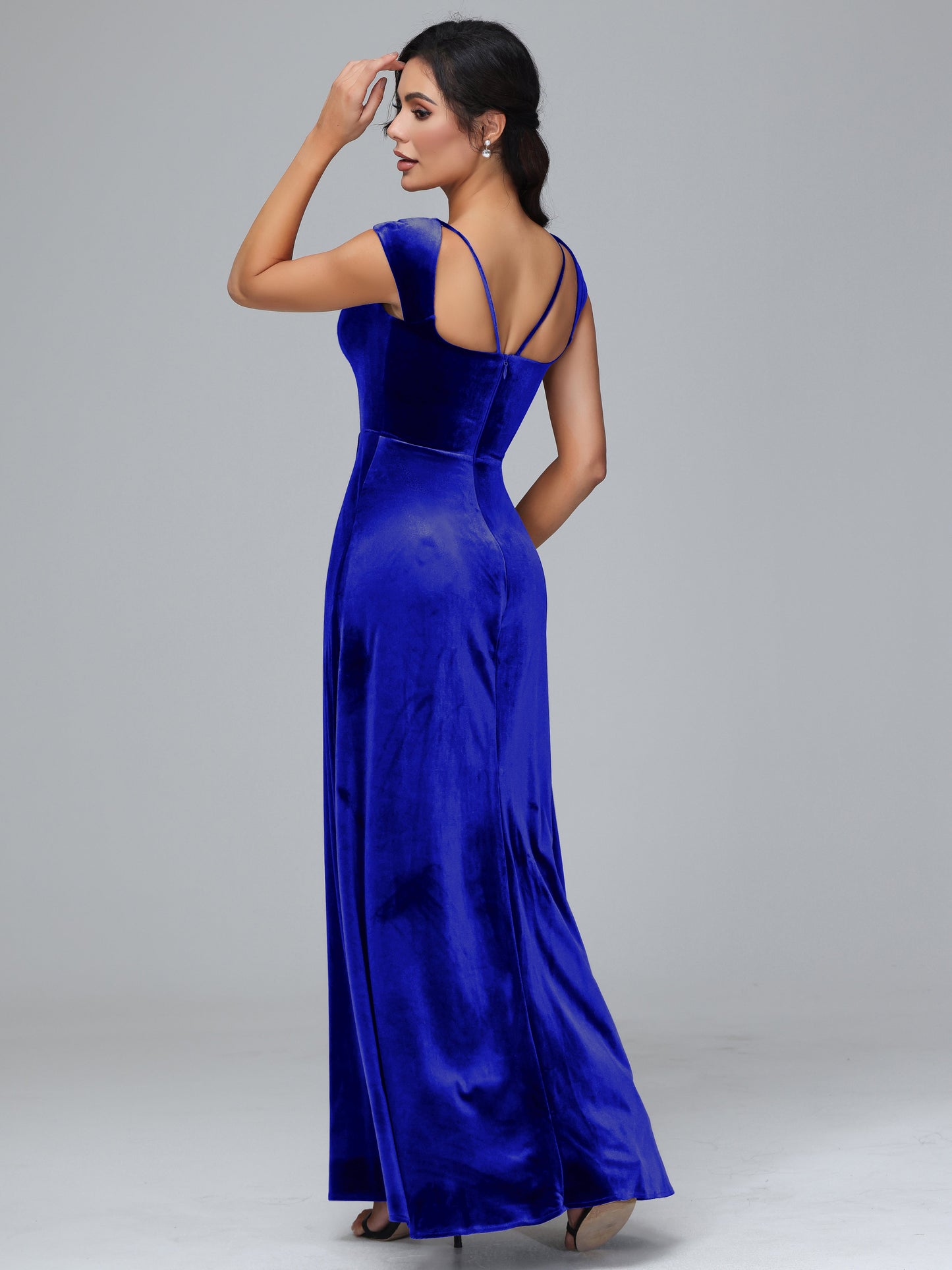 Cap Sleeves Velvet Bridesmaid Dress With Slit