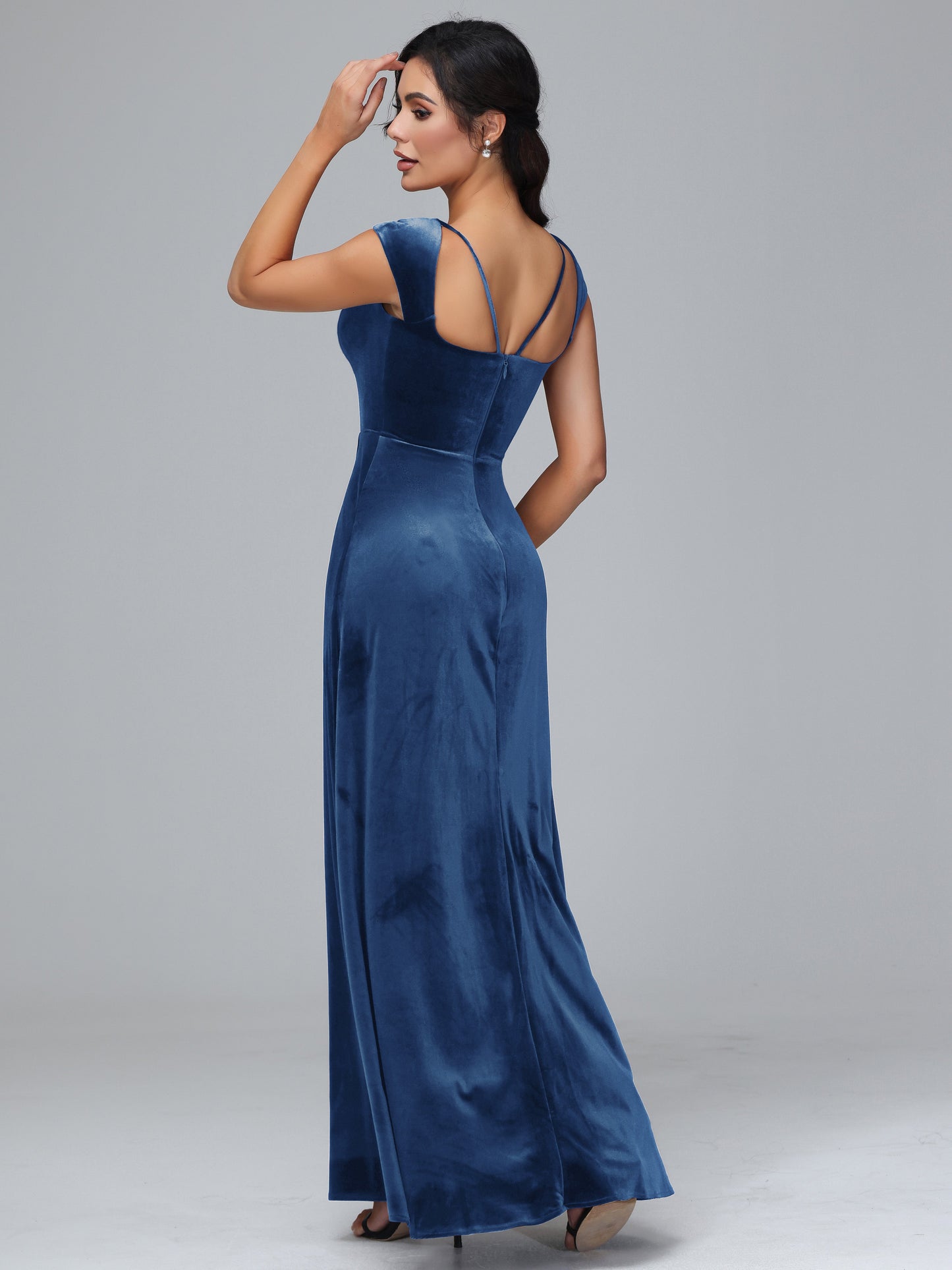Cap Sleeves Velvet Bridesmaid Dress With Slit
