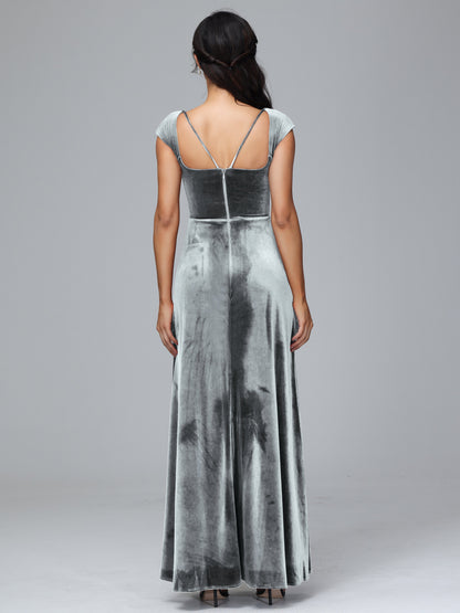 Cap Sleeves Velvet Bridesmaid Dress With Slit