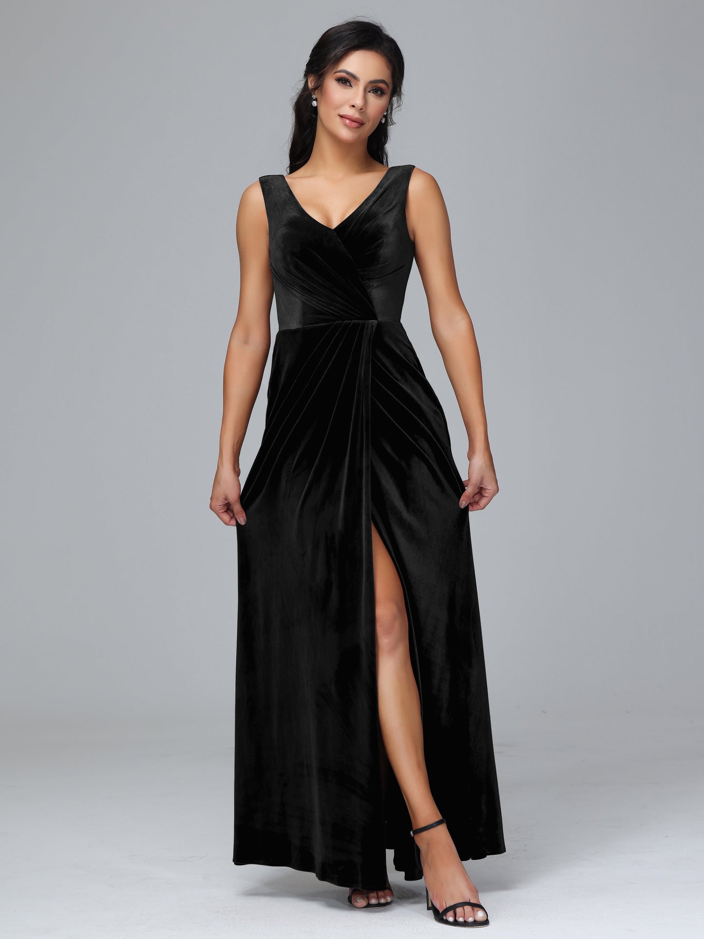 V Neck Velvet Plus Size Bridesmaid Dress With Slit
