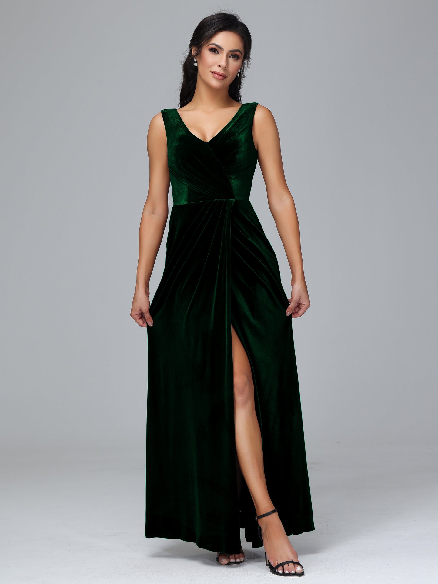 V Neck Velvet Plus Size Bridesmaid Dress With Slit