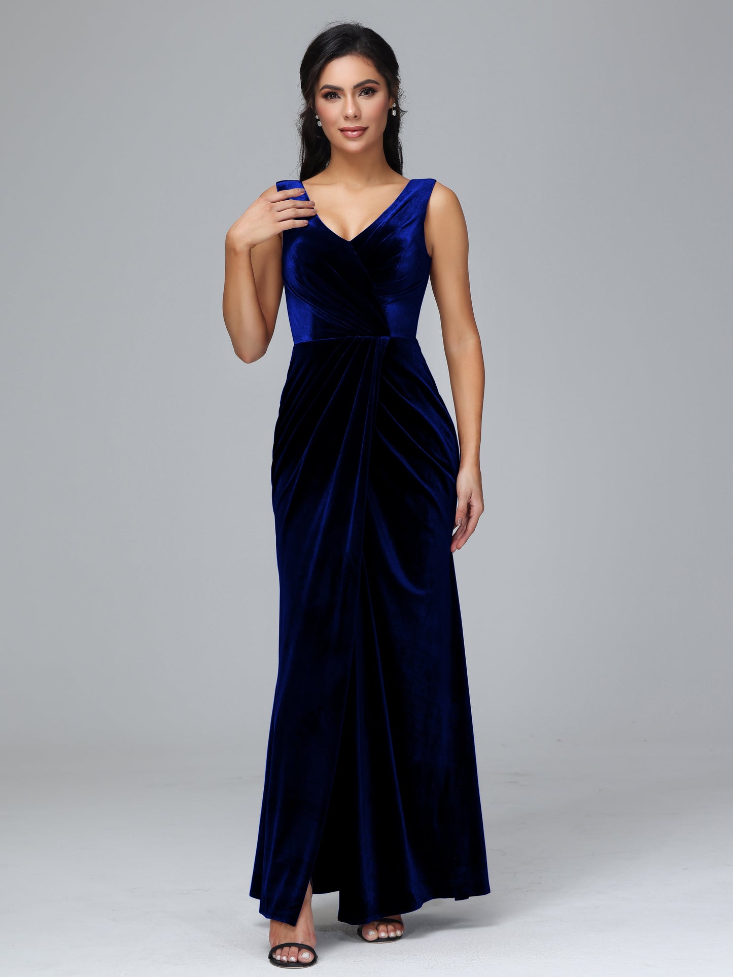 V Neck Velvet Plus Size Bridesmaid Dress With Slit
