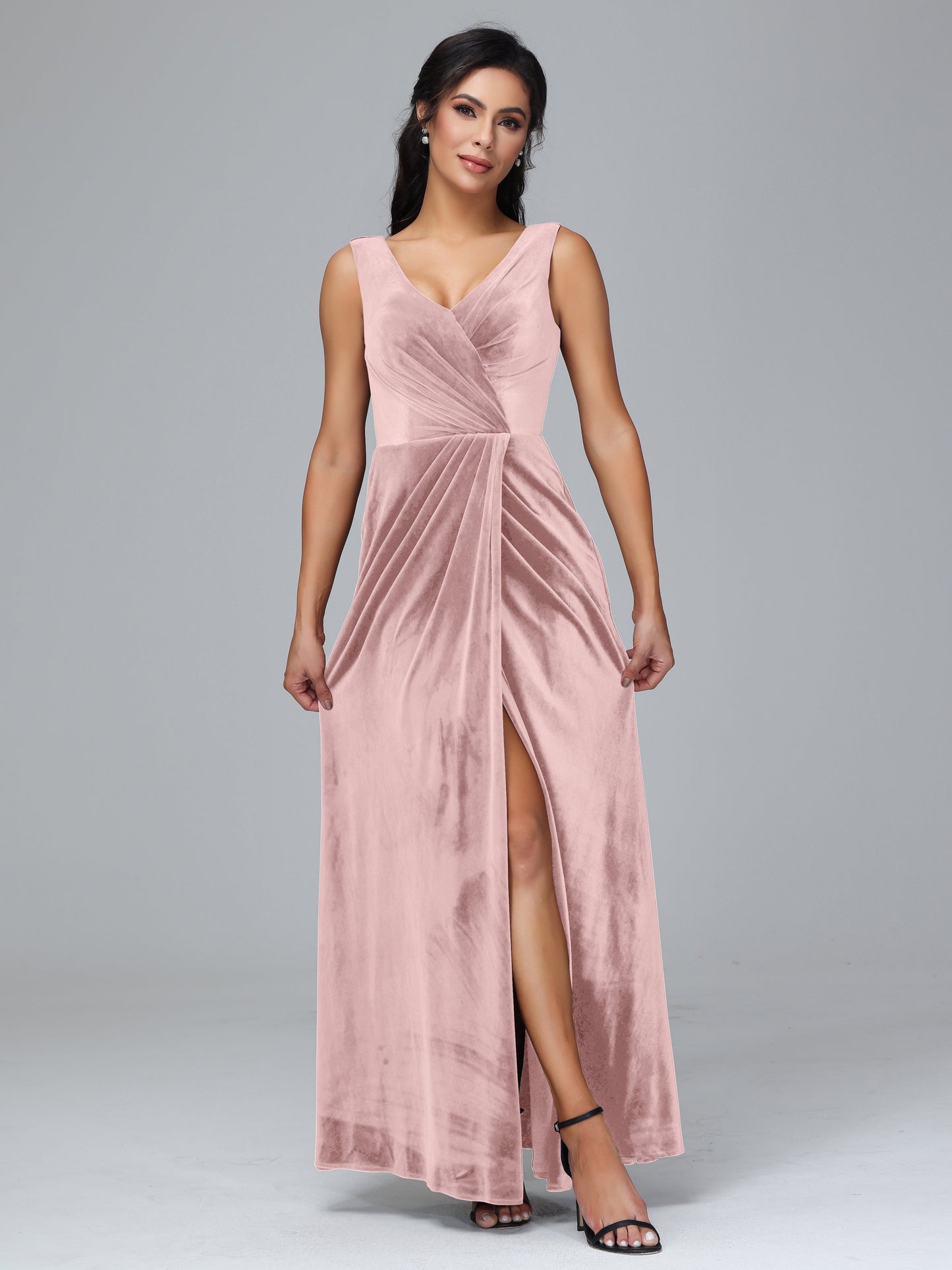 V Neck Velvet Plus Size Bridesmaid Dress With Slit