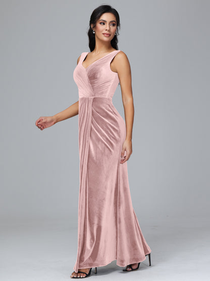 V Neck Velvet Plus Size Bridesmaid Dress With Slit