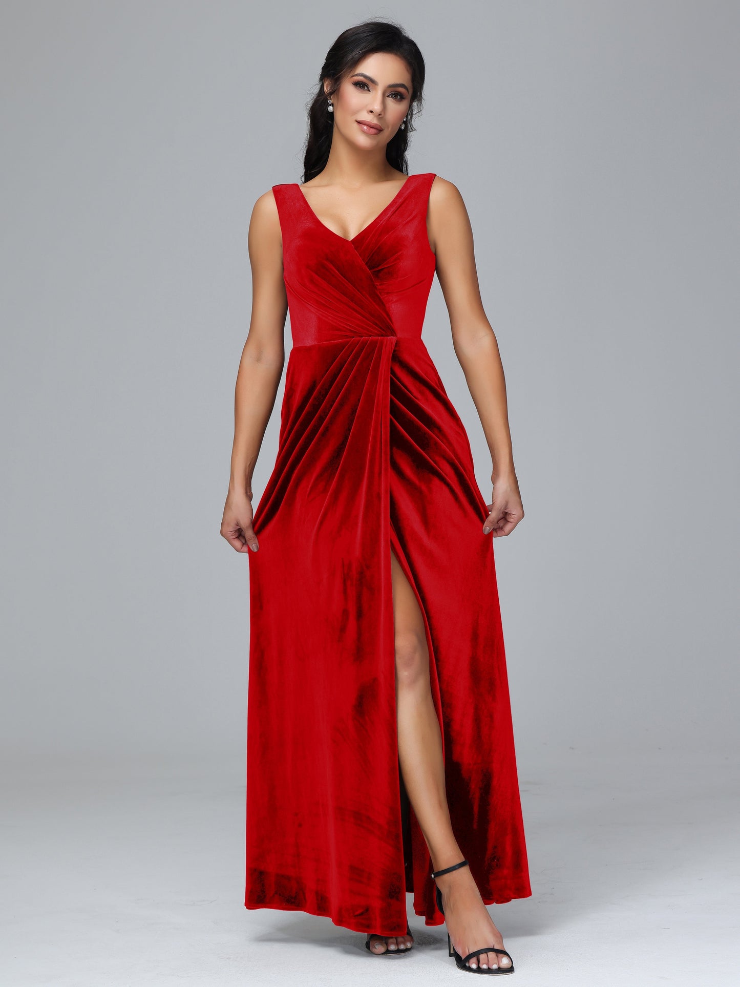 V Neck Velvet Plus Size Bridesmaid Dress With Slit