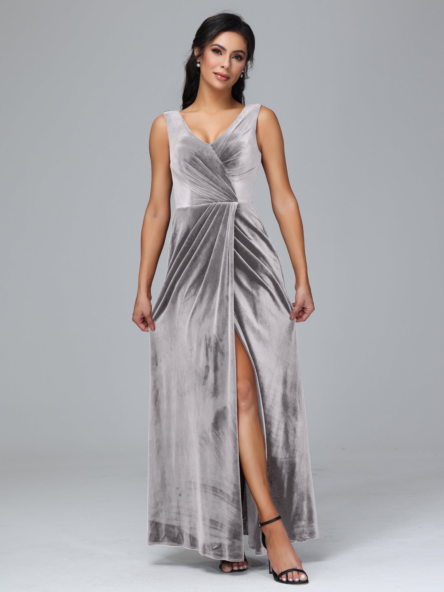 V Neck Velvet Plus Size Bridesmaid Dress With Slit