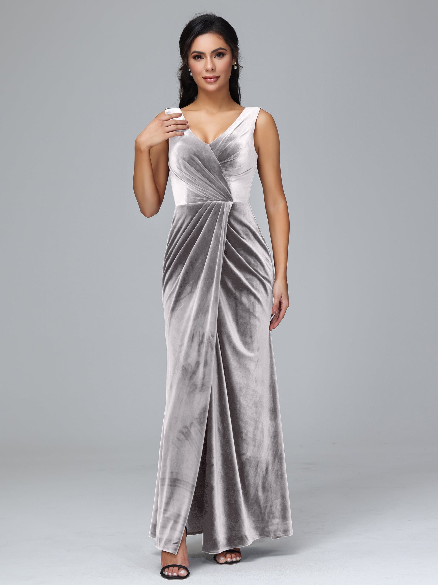 V Neck Velvet Plus Size Bridesmaid Dress With Slit