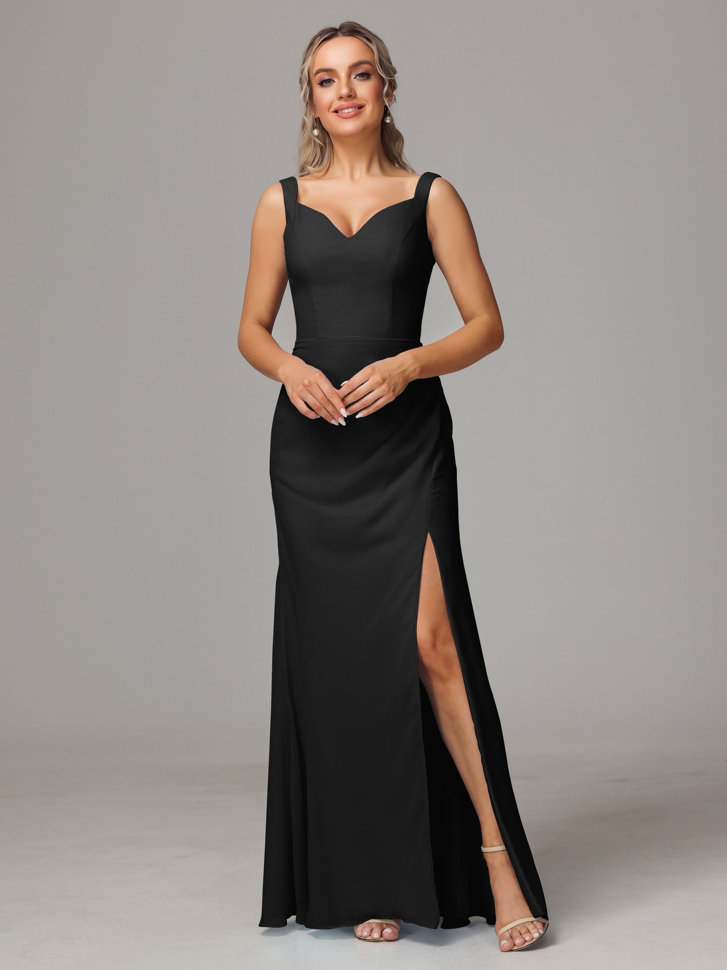 V Neck Sleeveless Chiffon Bridesmaid Dress With Slit