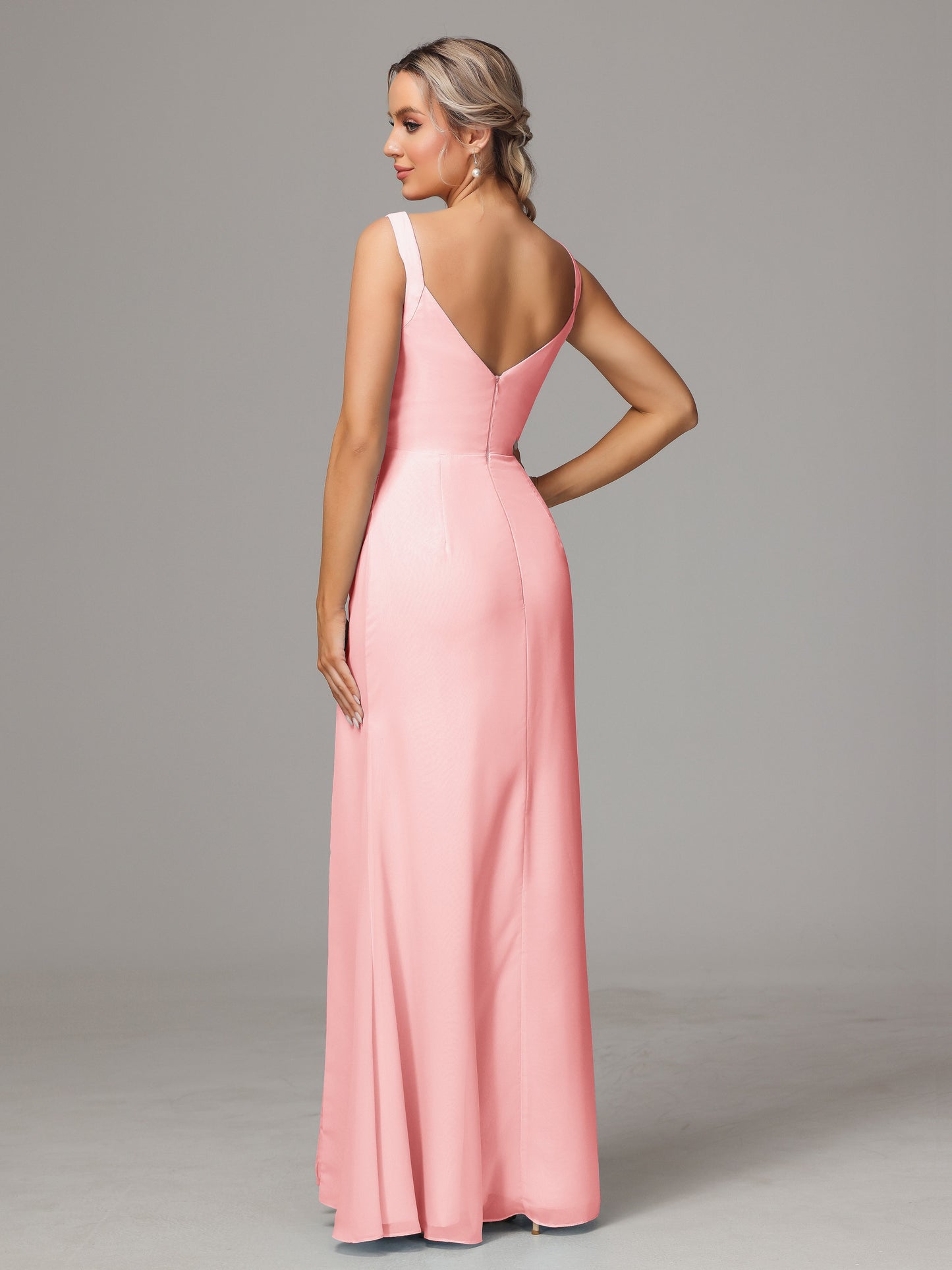 V Neck Sleeveless Chiffon Bridesmaid Dress With Slit