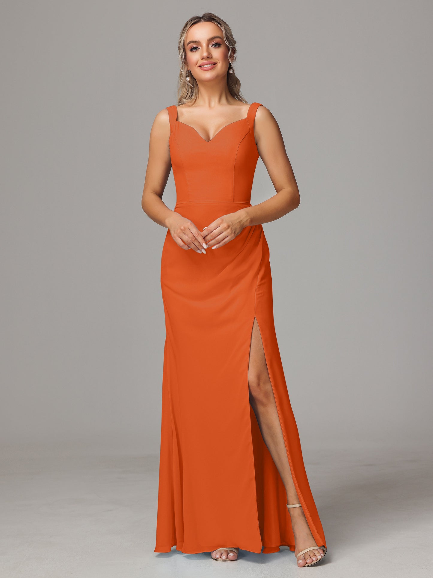 V Neck Sleeveless Chiffon Bridesmaid Dress With Slit