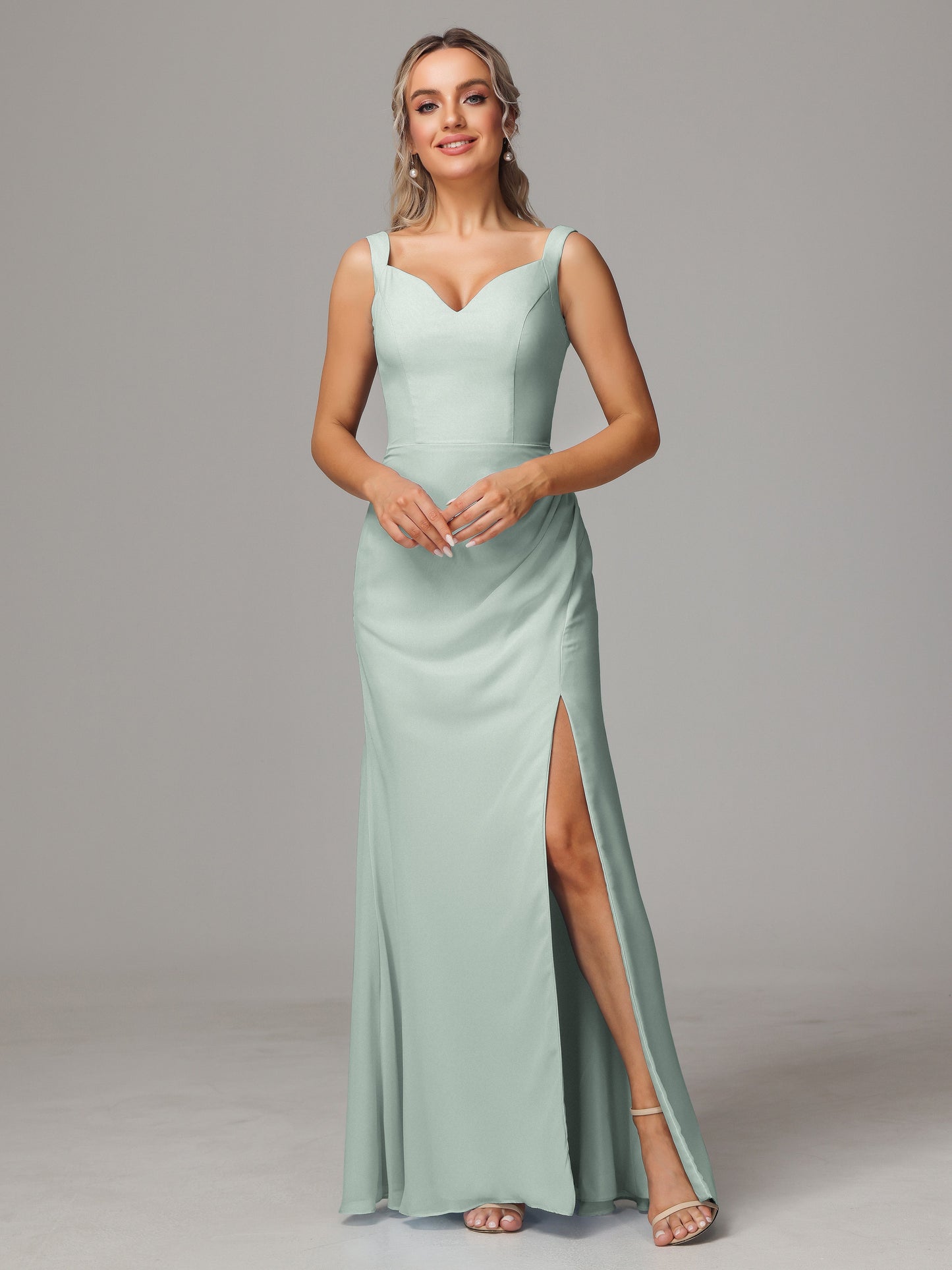 V Neck Sleeveless Chiffon Bridesmaid Dress With Slit