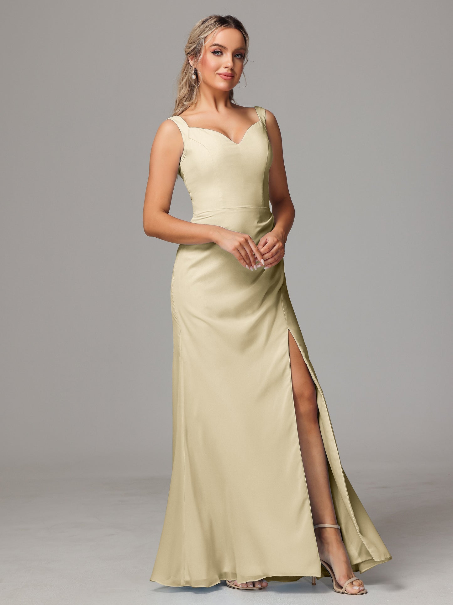V Neck Sleeveless Chiffon Bridesmaid Dress With Slit