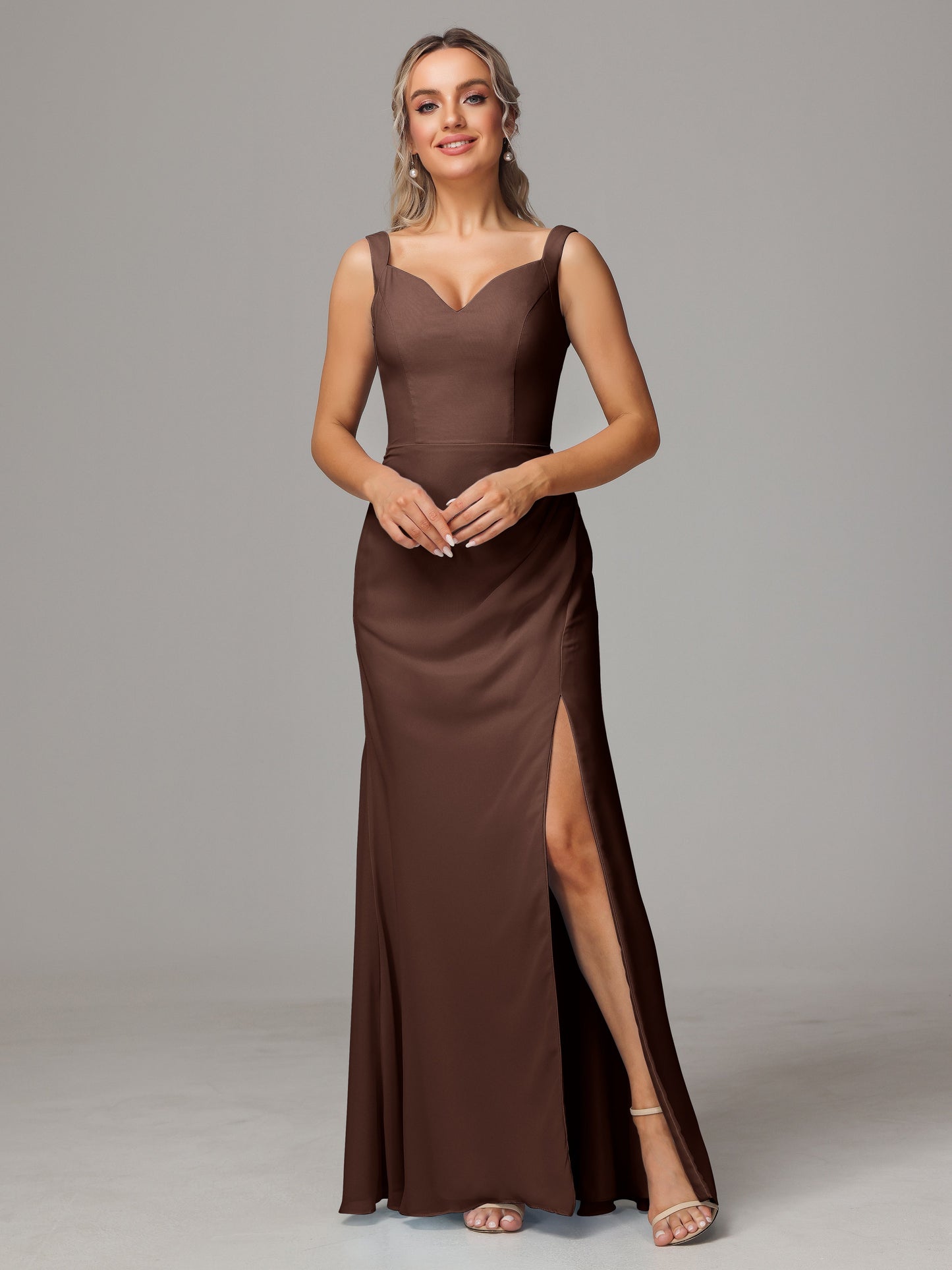 V Neck Sleeveless Chiffon Bridesmaid Dress With Slit