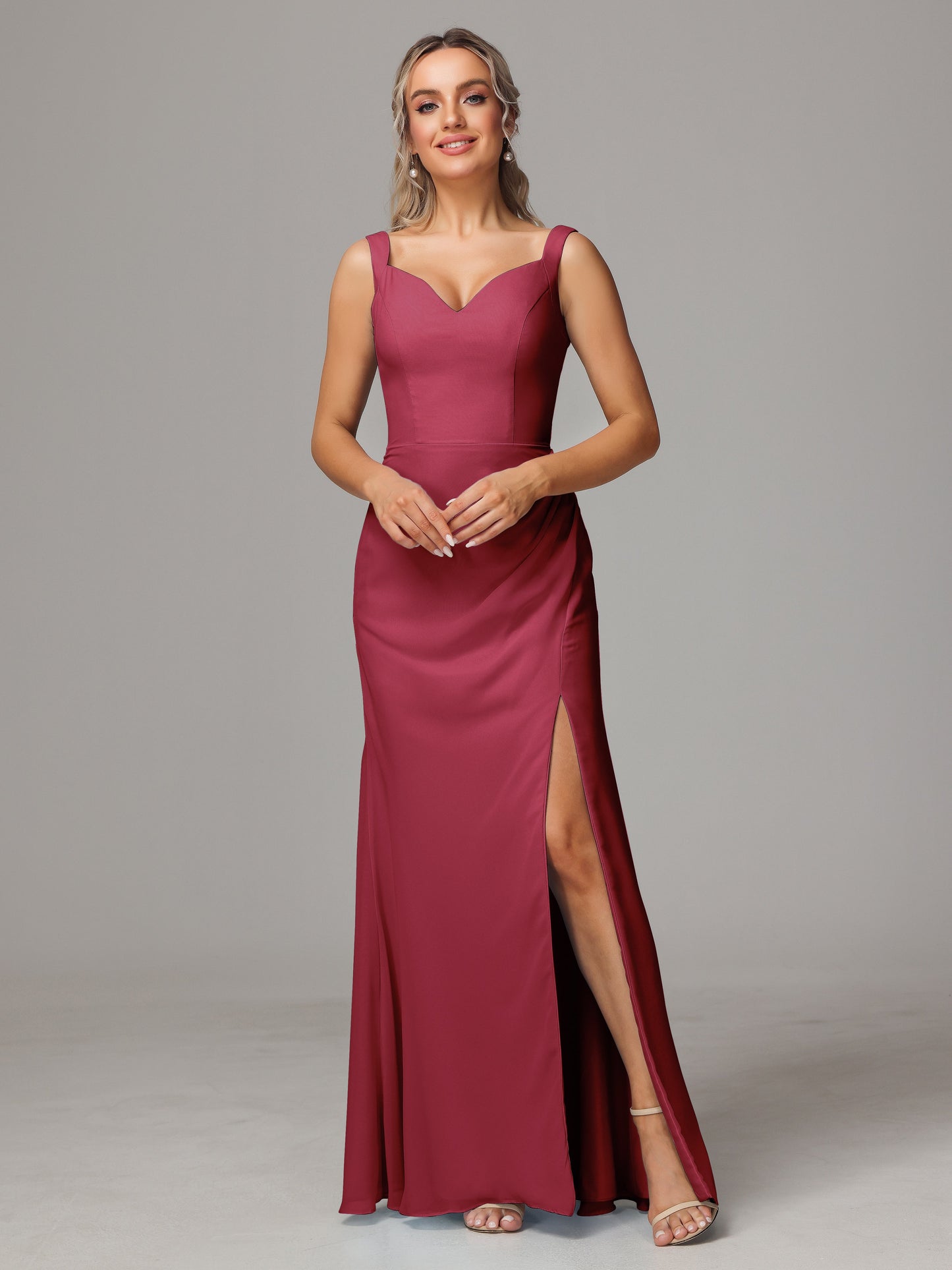 V Neck Sleeveless Chiffon Bridesmaid Dress With Slit