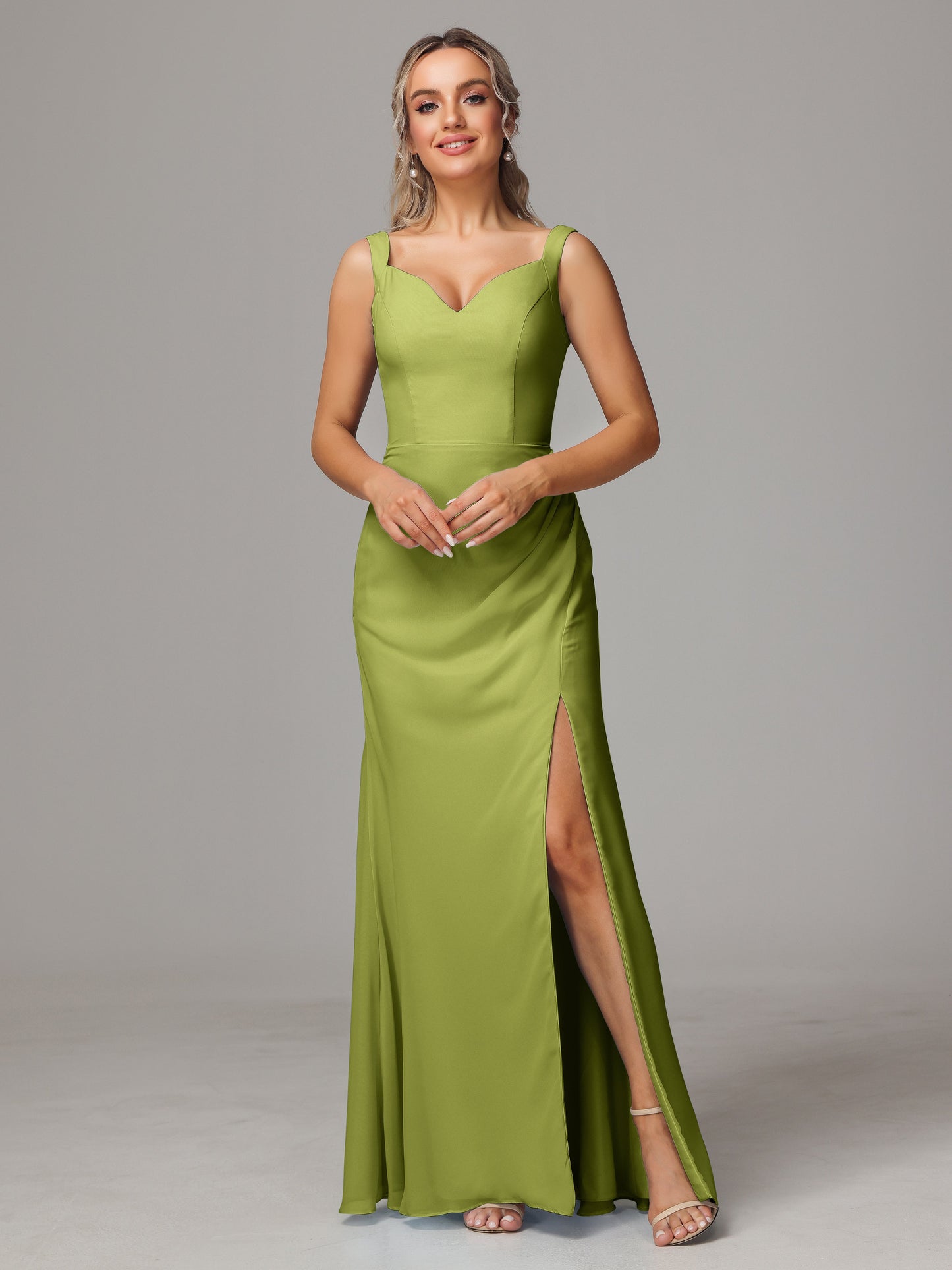 V Neck Sleeveless Chiffon Bridesmaid Dress With Slit