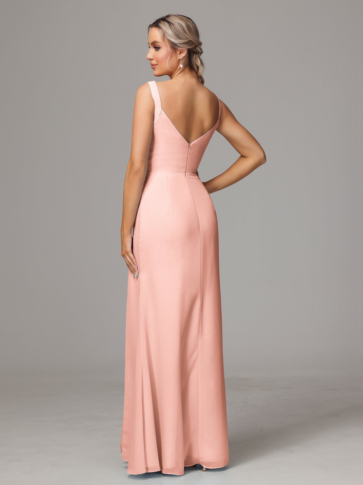 V Neck Sleeveless Chiffon Bridesmaid Dress With Slit