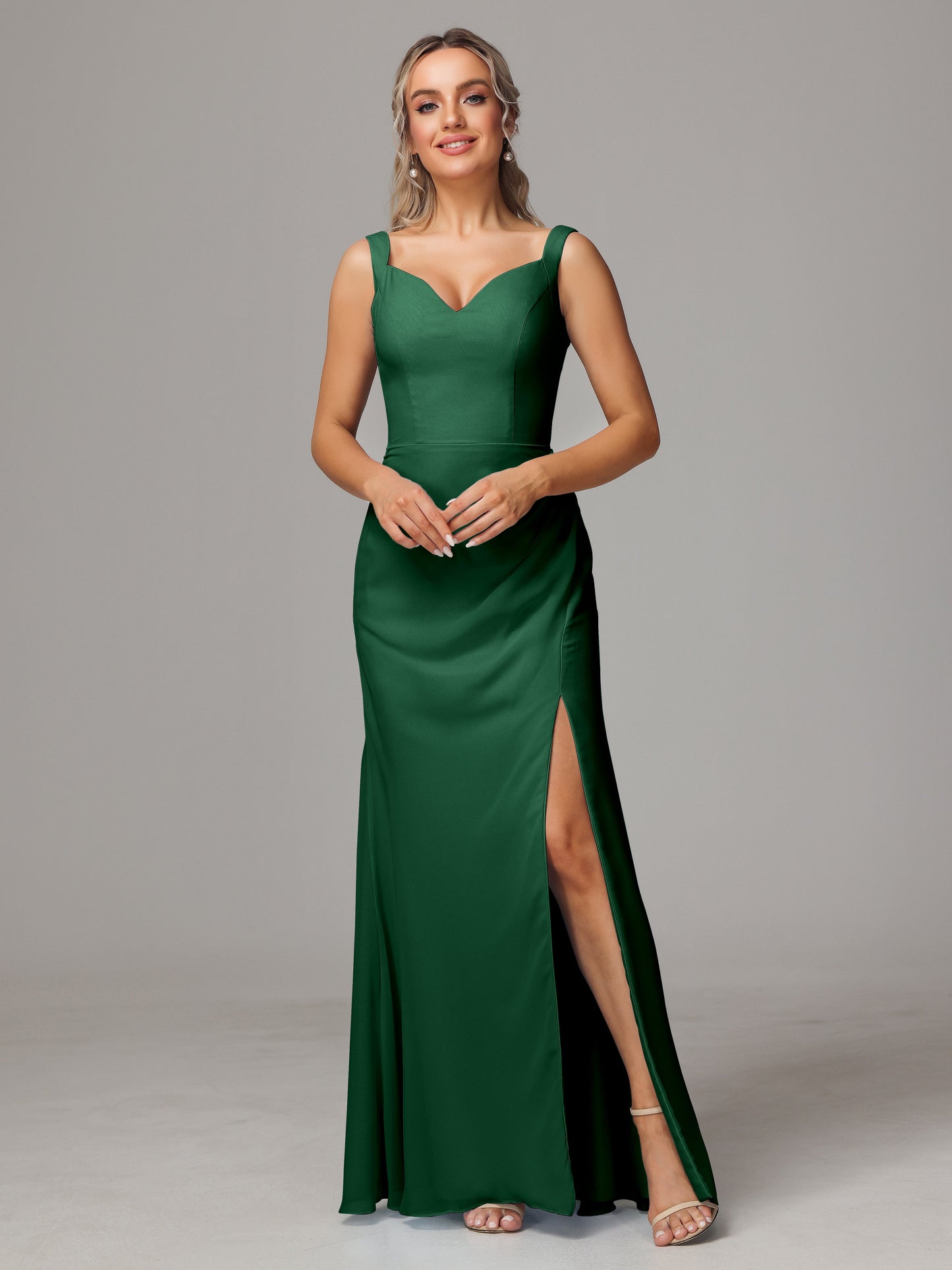 V Neck Sleeveless Chiffon Bridesmaid Dress With Slit