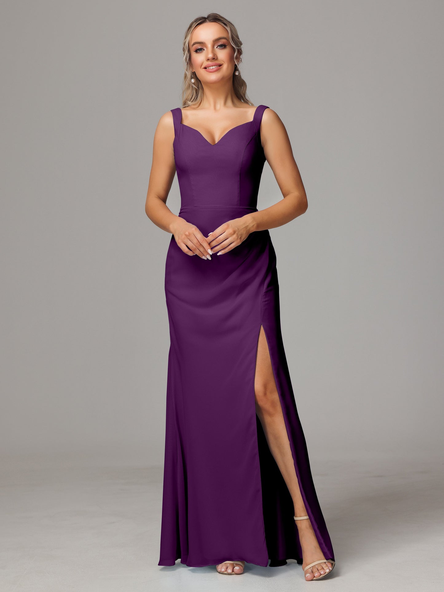 V Neck Sleeveless Chiffon Bridesmaid Dress With Slit