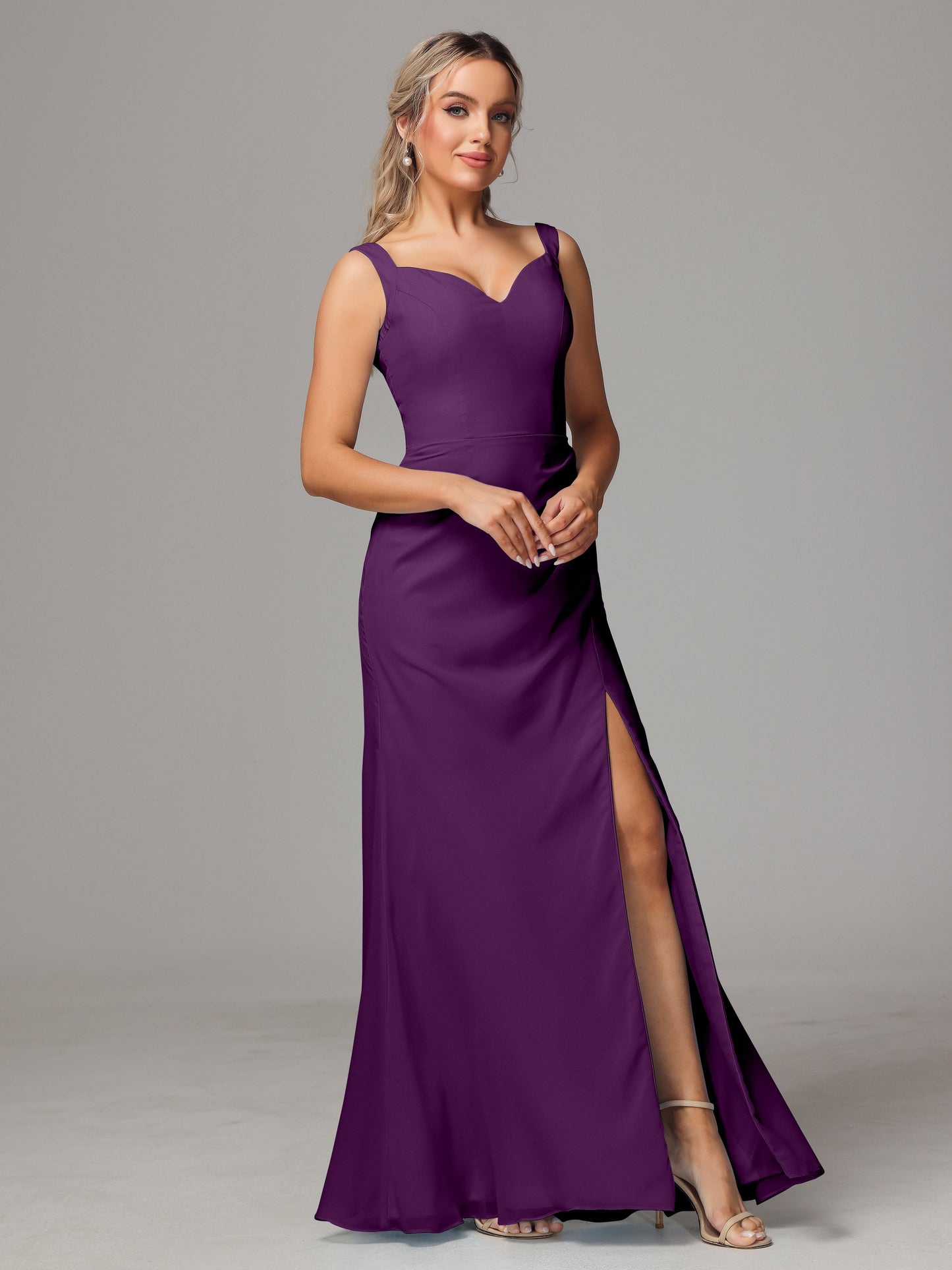 V Neck Sleeveless Chiffon Bridesmaid Dress With Slit
