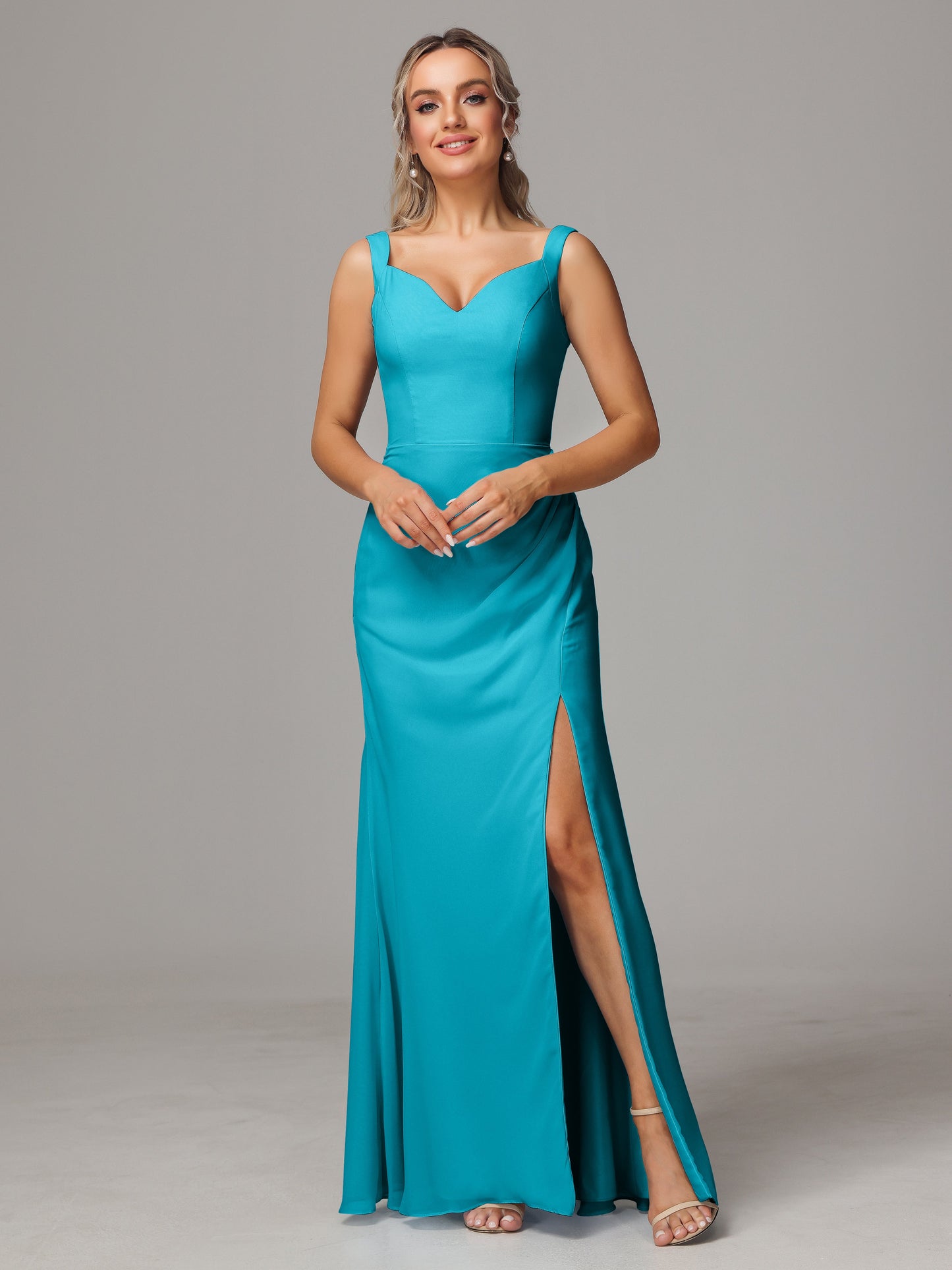 V Neck Sleeveless Chiffon Bridesmaid Dress With Slit