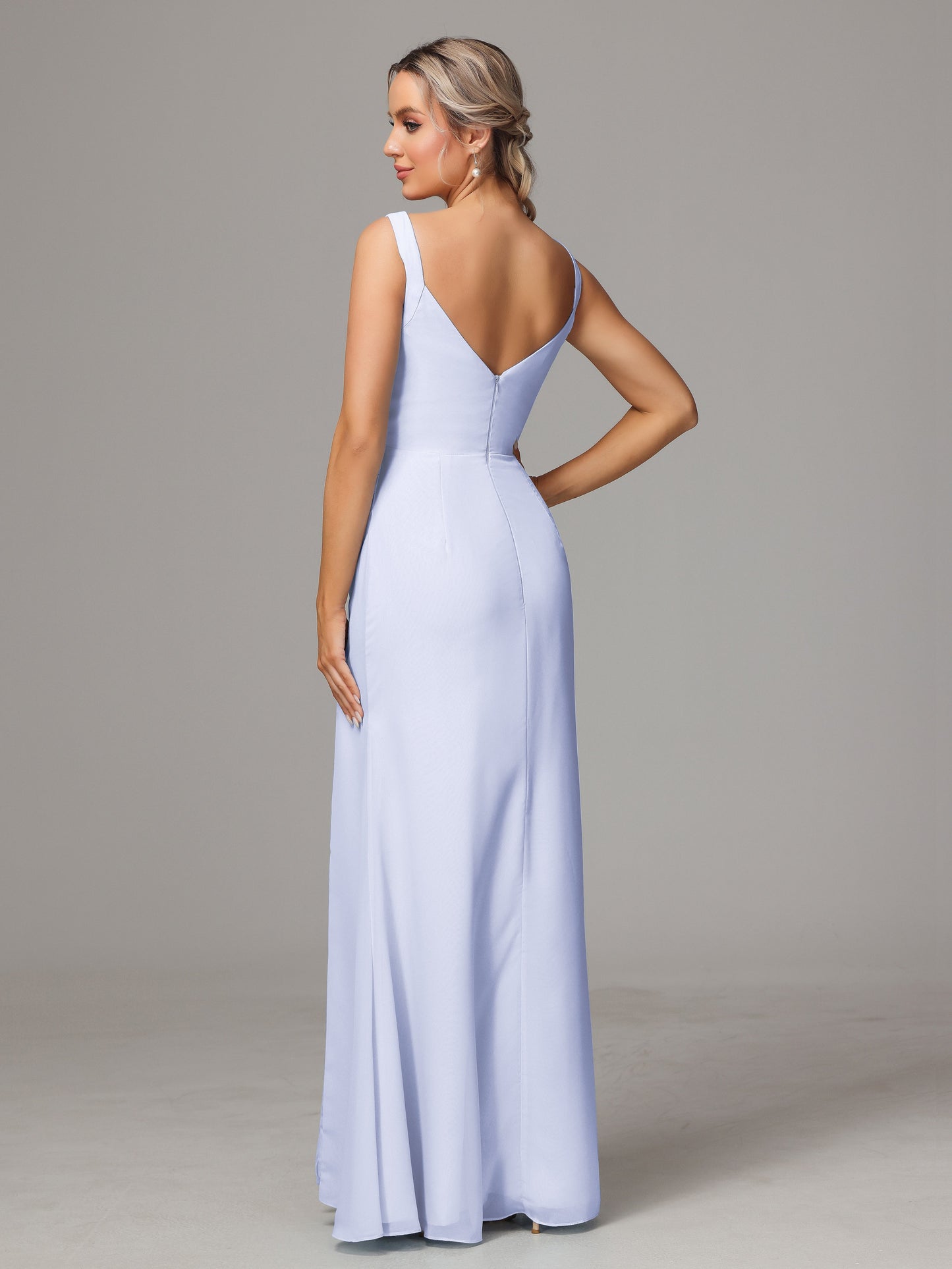 V Neck Sleeveless Chiffon Bridesmaid Dress With Slit