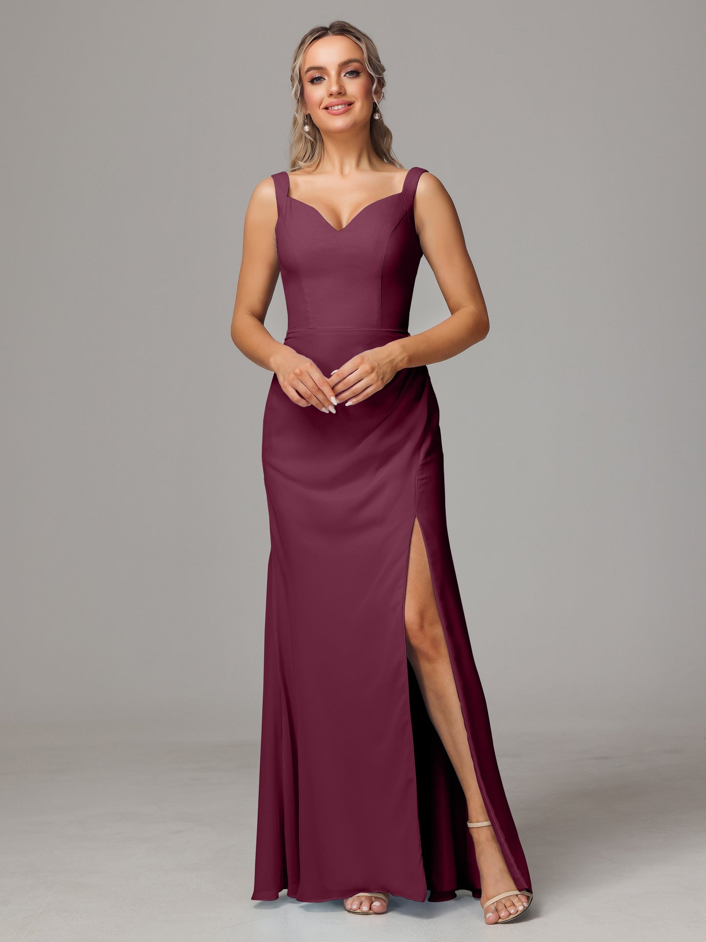 V Neck Sleeveless Chiffon Bridesmaid Dress With Slit