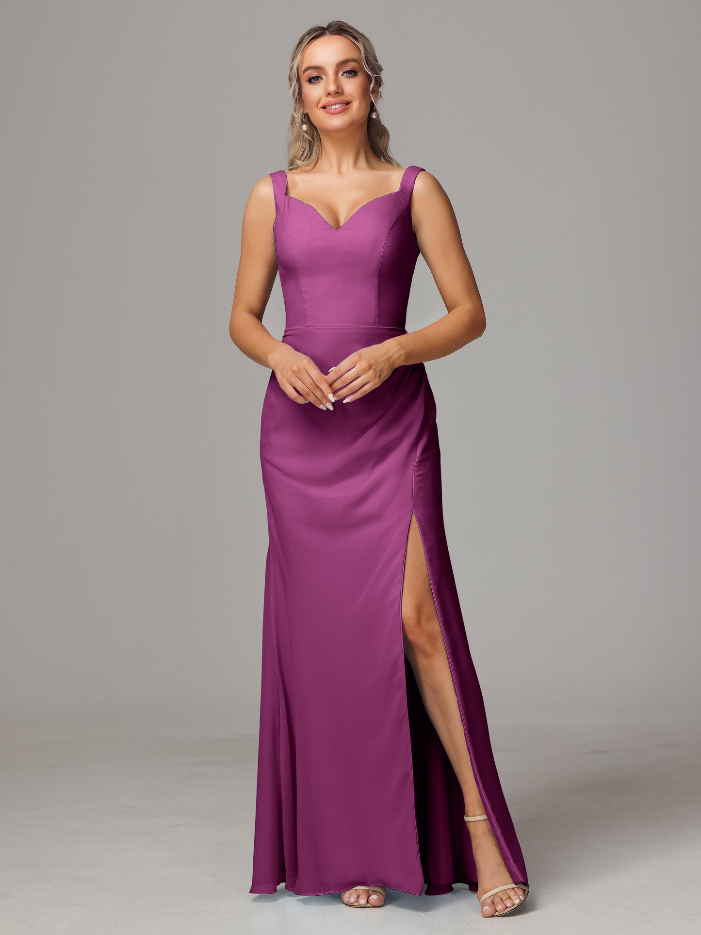 V Neck Sleeveless Chiffon Bridesmaid Dress With Slit