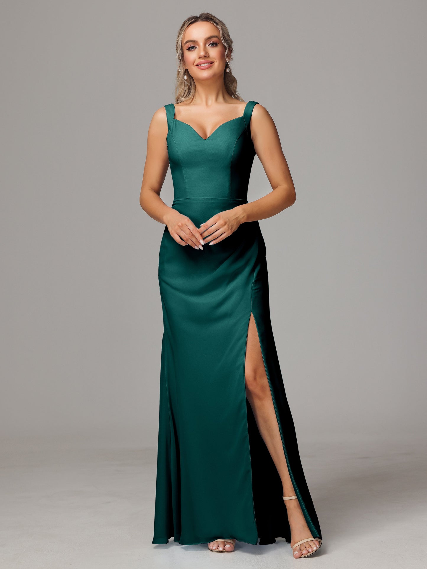 V Neck Sleeveless Chiffon Bridesmaid Dress With Slit