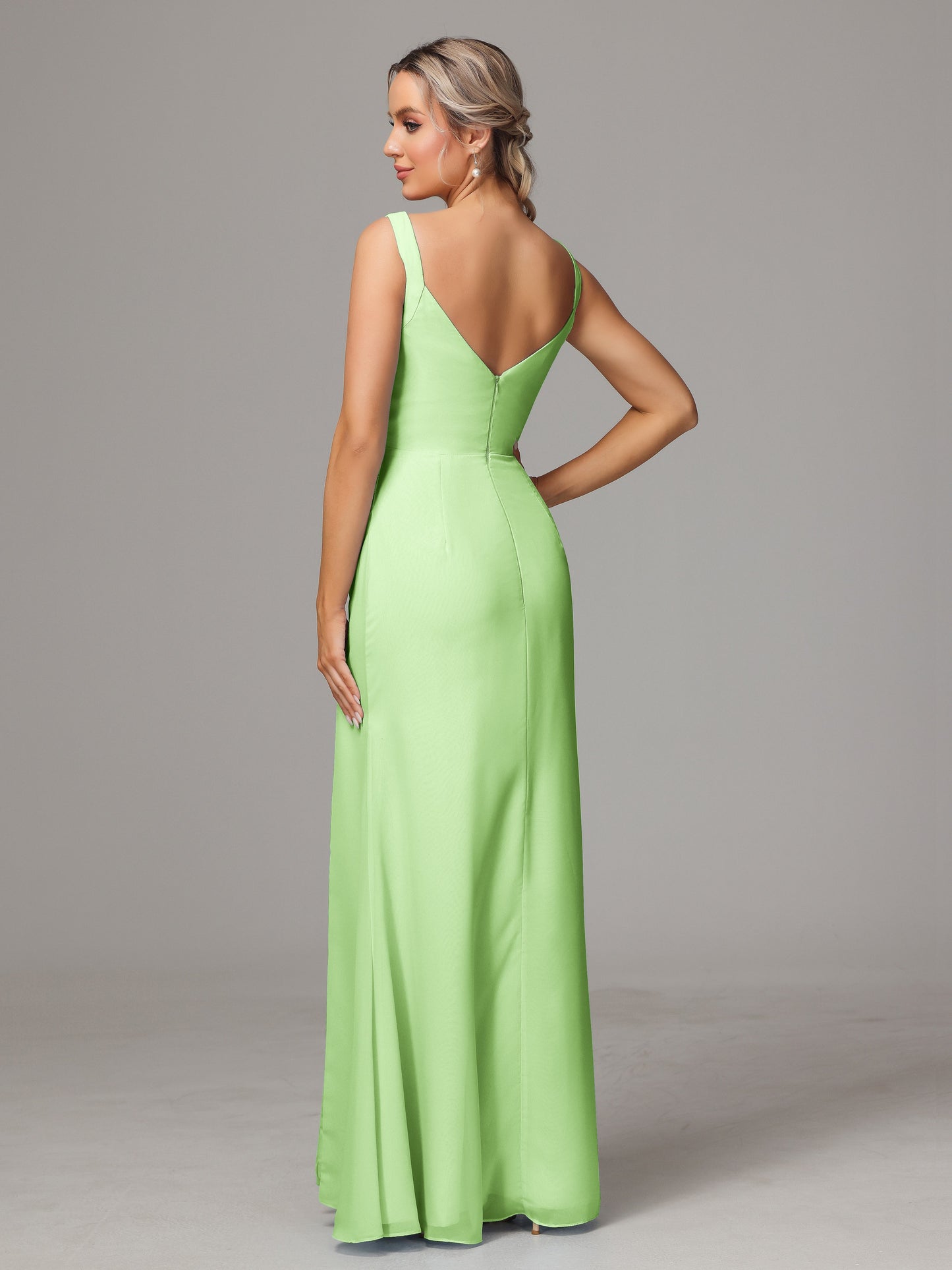 V Neck Sleeveless Chiffon Bridesmaid Dress With Slit