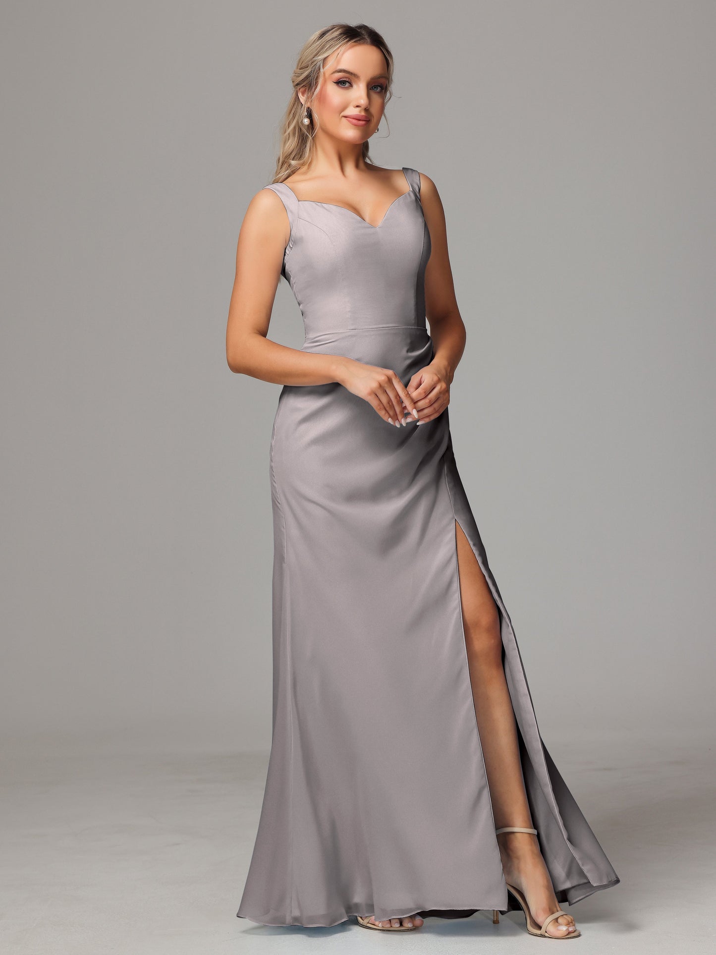 V Neck Sleeveless Chiffon Bridesmaid Dress With Slit