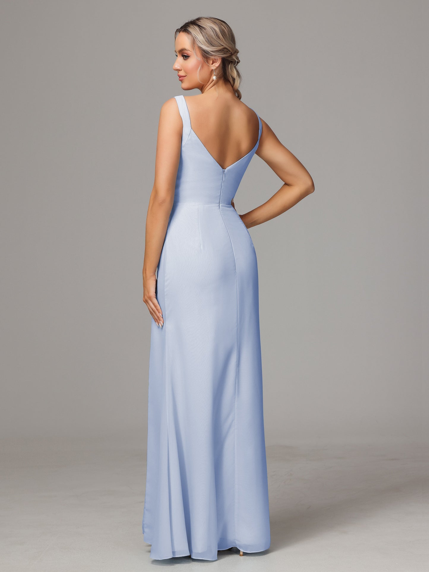 V Neck Sleeveless Chiffon Bridesmaid Dress With Slit