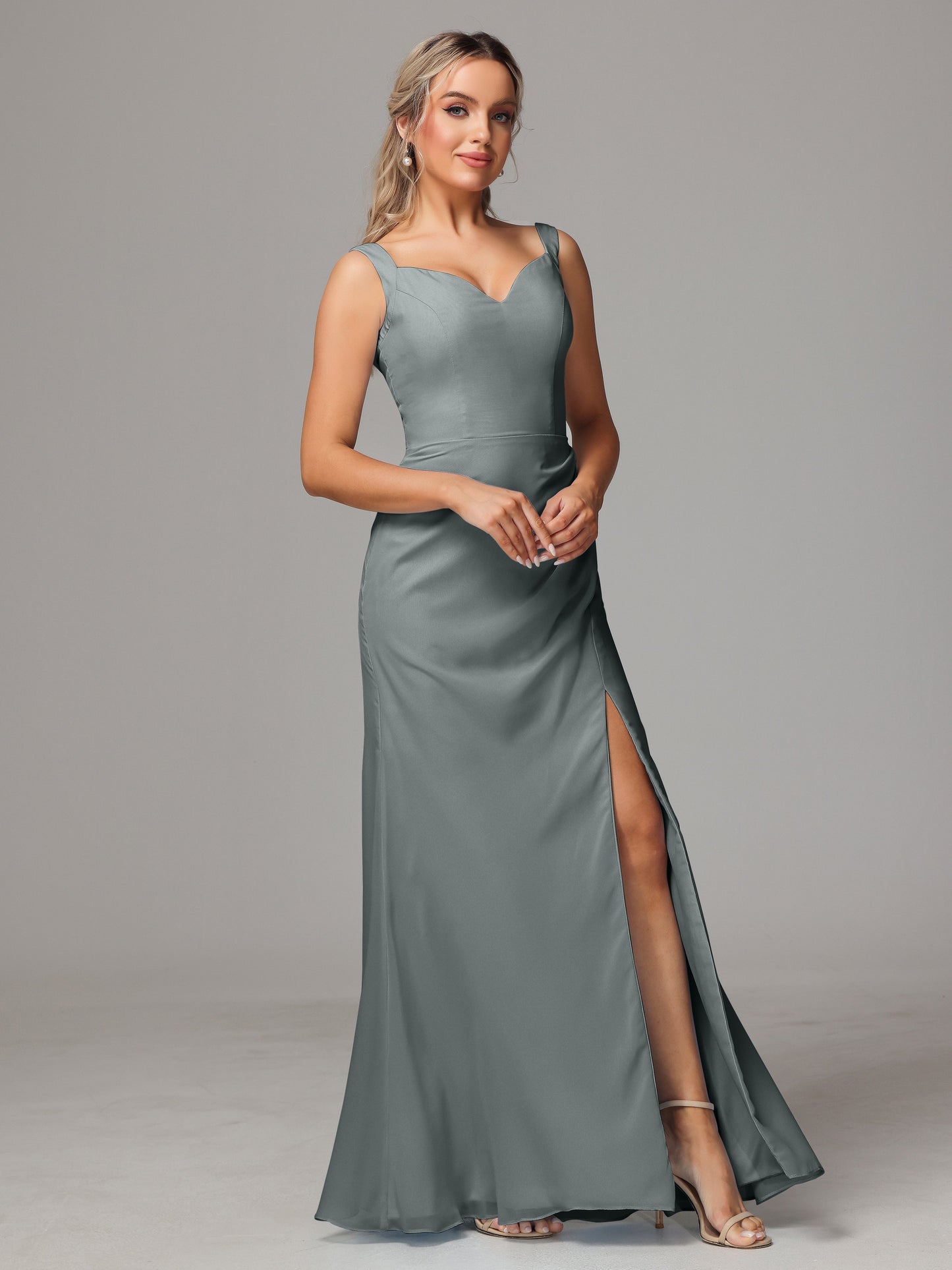 V Neck Sleeveless Chiffon Bridesmaid Dress With Slit