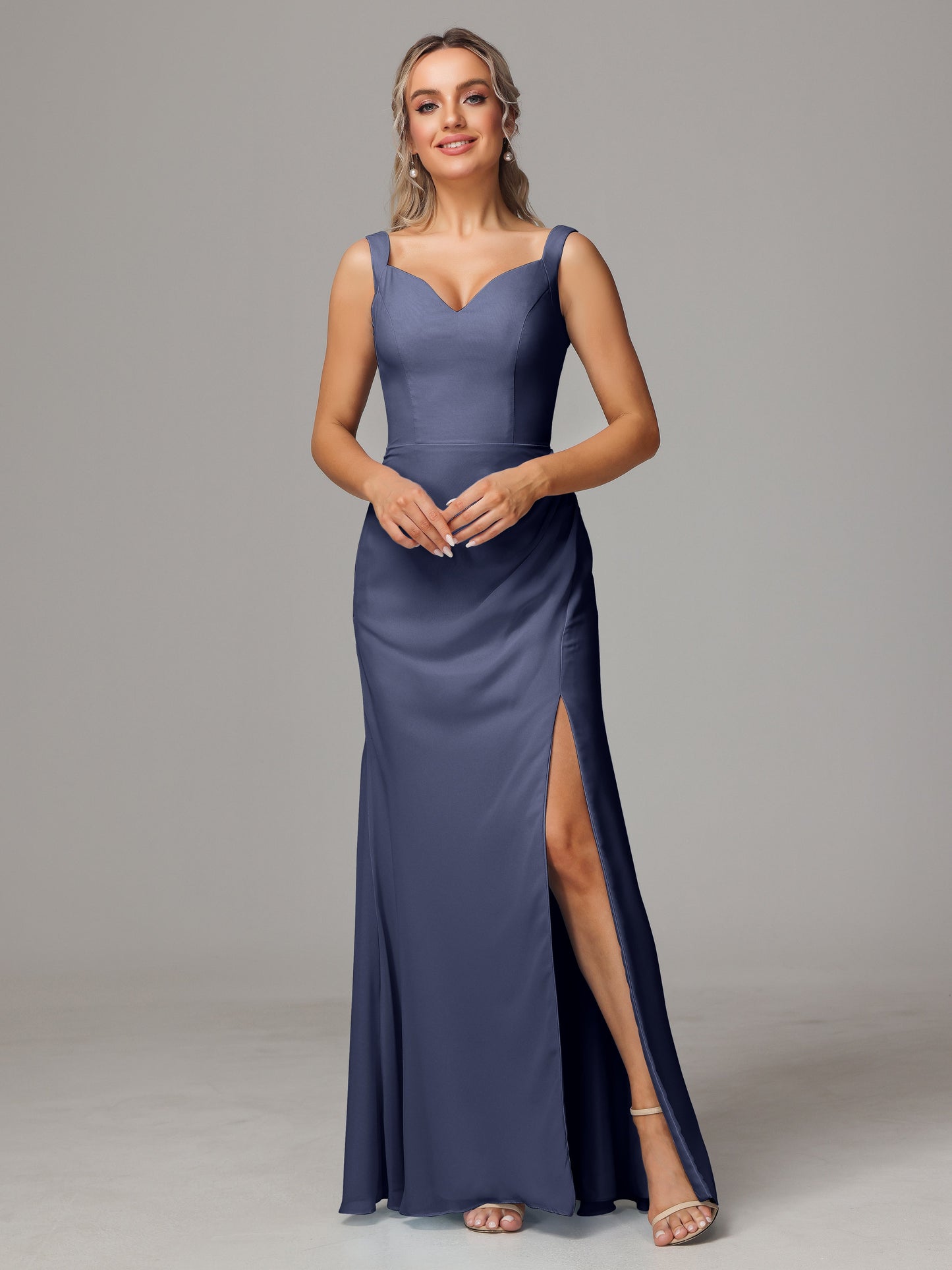V Neck Sleeveless Chiffon Bridesmaid Dress With Slit