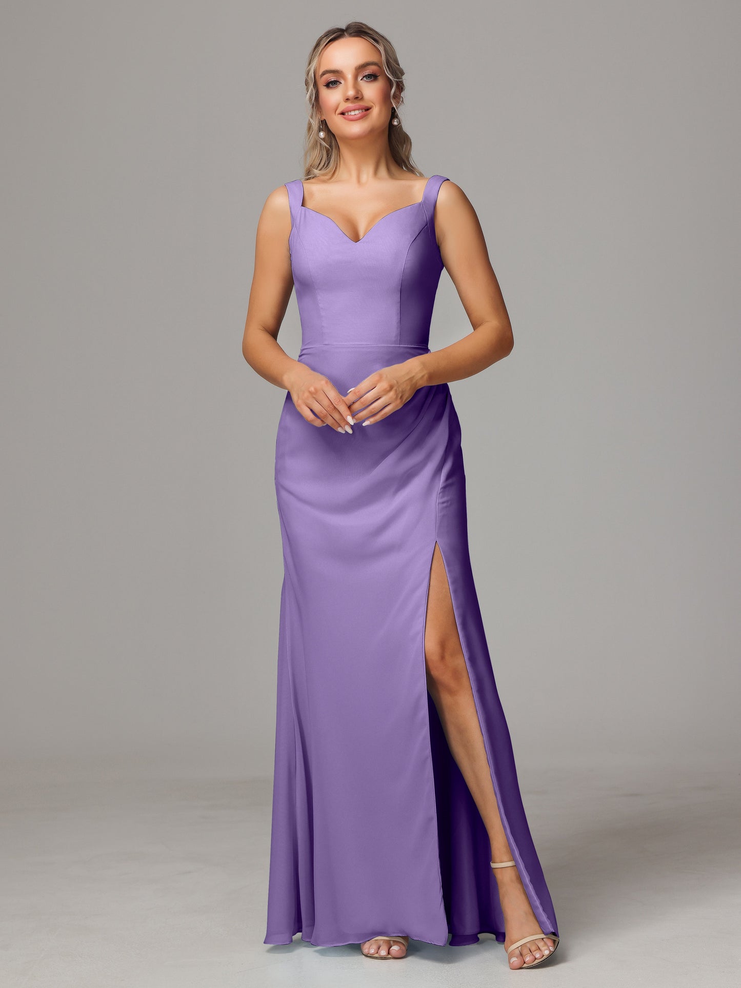 V Neck Sleeveless Chiffon Bridesmaid Dress With Slit