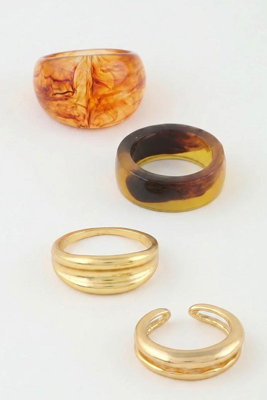 Ottone Four-Piece Tortoise Resin and Gold Ring Set
