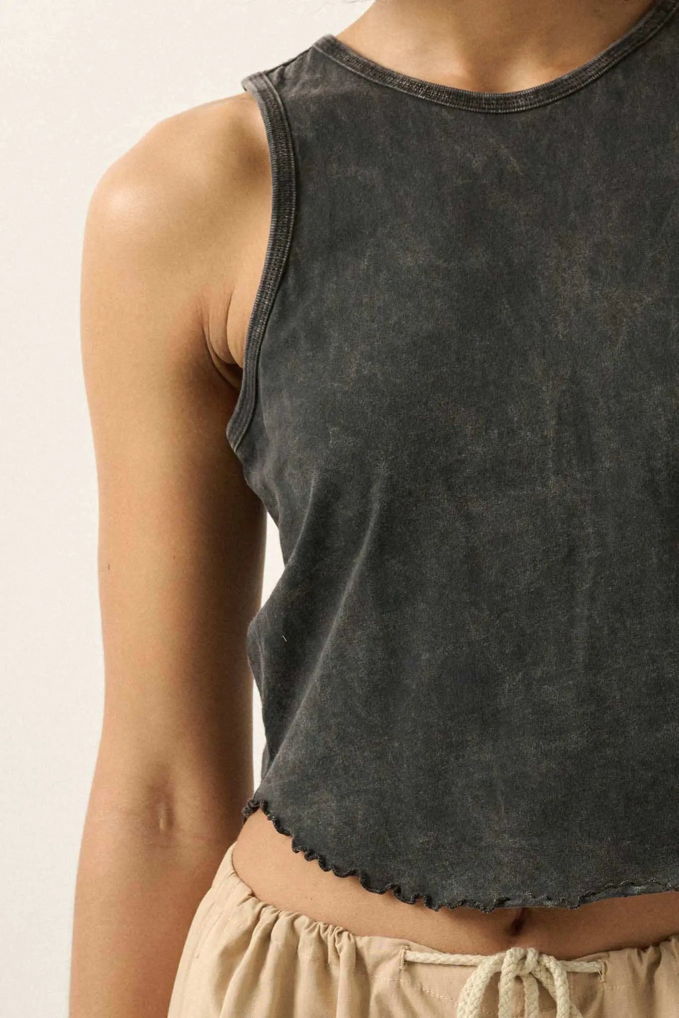 Real Talk Vintage-Wash Lettuce-Edge Tank Top