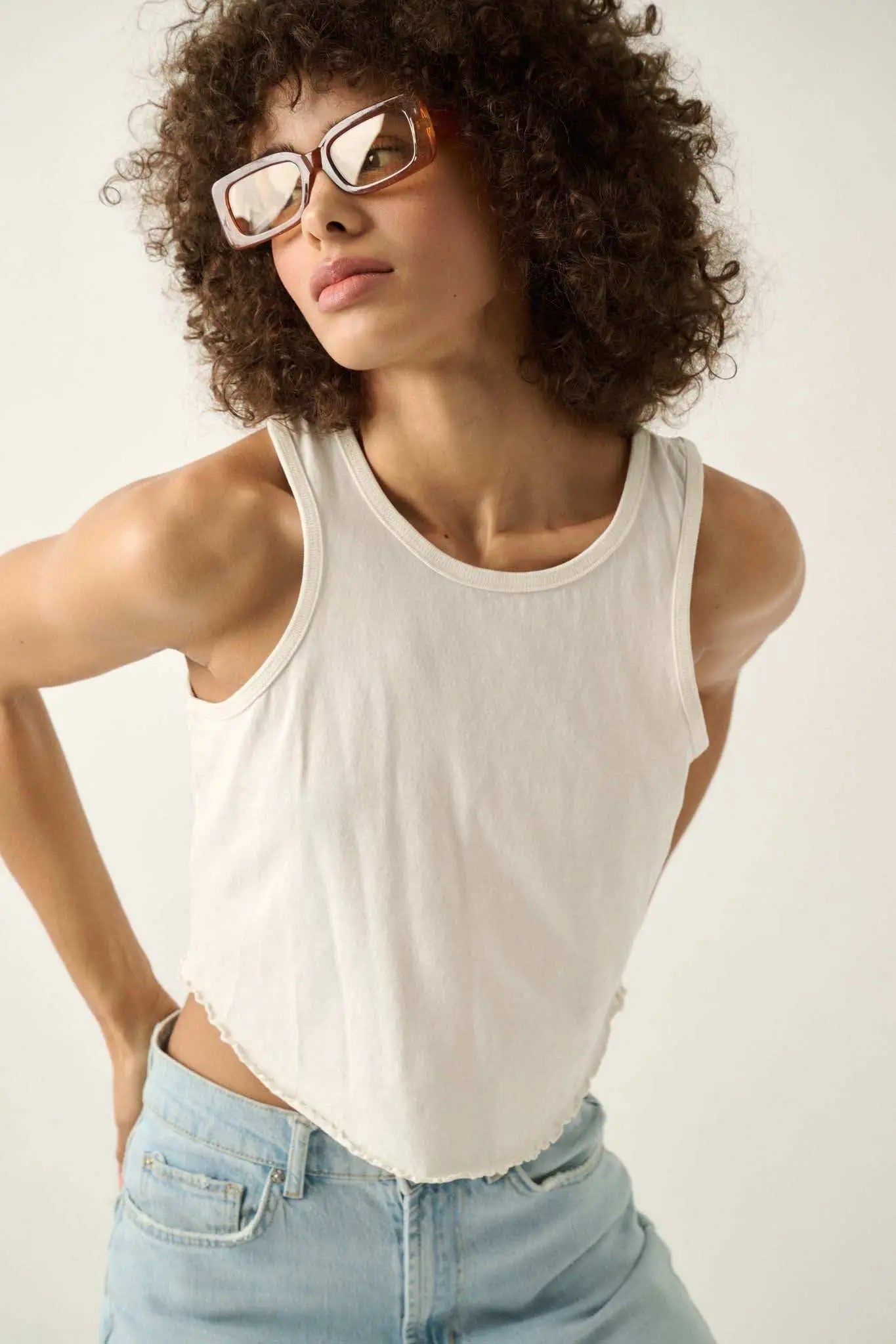 Real Talk Vintage-Wash Lettuce-Edge Tank Top