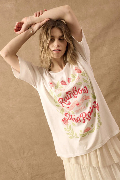 Rain and Rainbow Distressed Oversize Graphic Tee